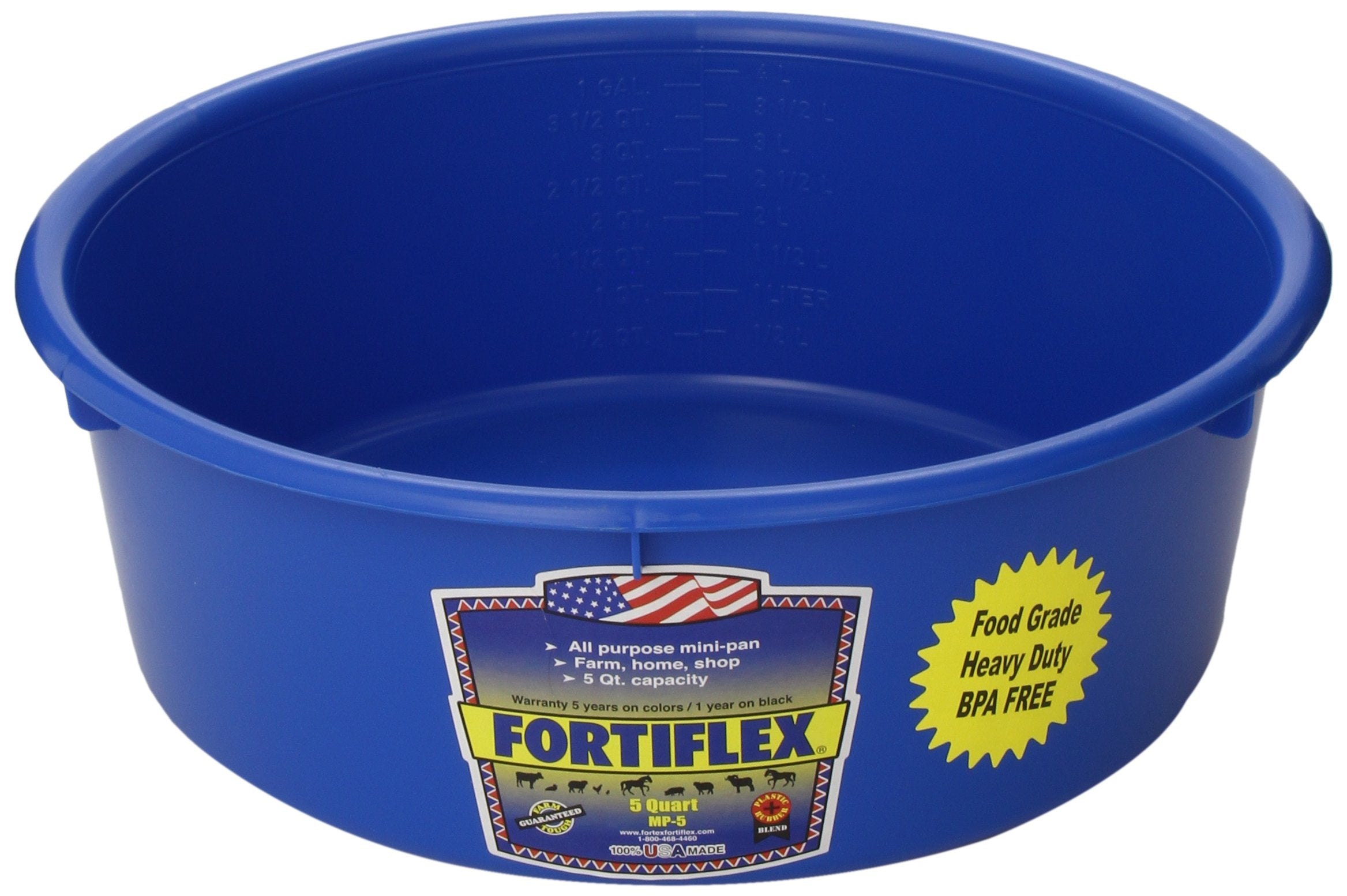 Fortiflex Mini Feed Pan For Dogs And Horses, 5-Quart, Blue