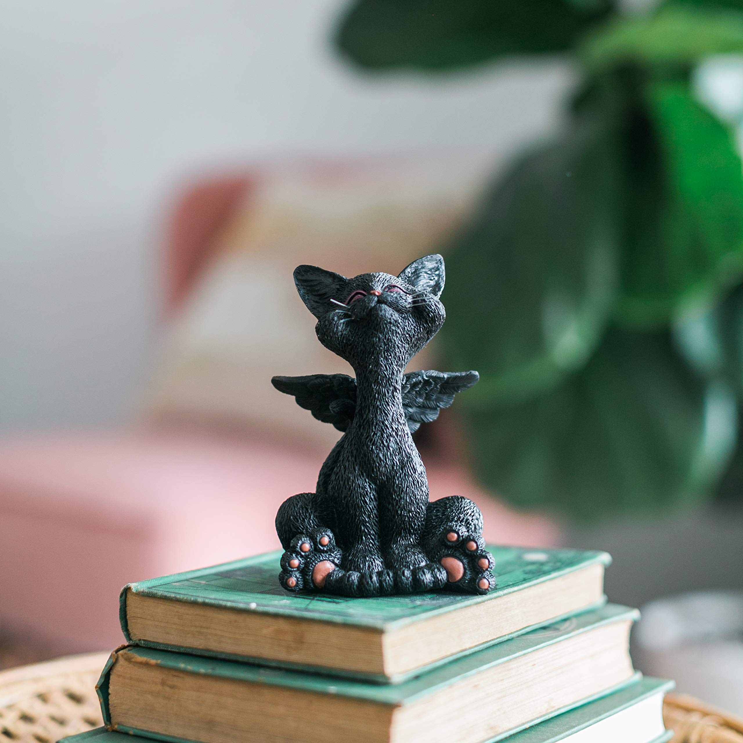 Whimsical Black Cat Angel Figurine With Angel Wings - Happy Cat Collection - Gifts For Cat Lovers, Cat Lover Gifts For Women, Cat Lover Gifts For Men, Cat Decor For Cat Lovers, Cat Memorial Gifts