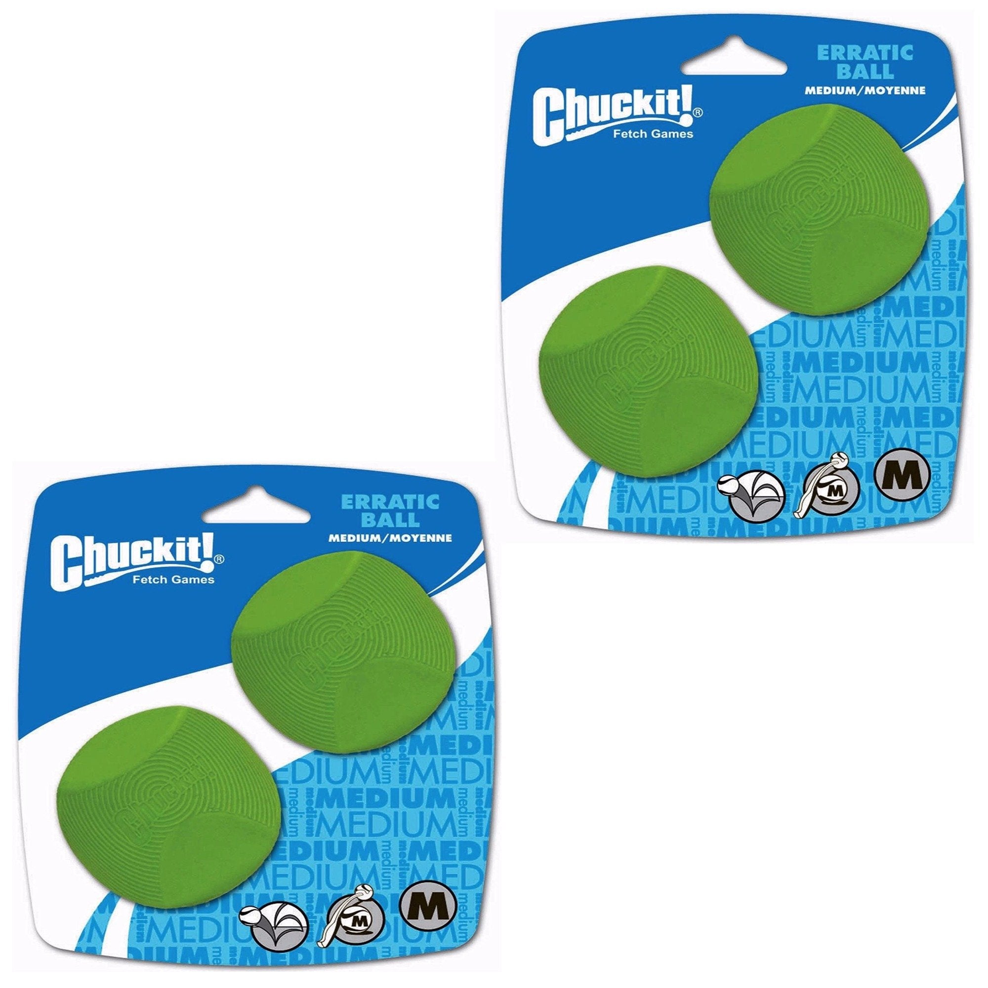 Chuckit! Dog Fetch Toy Erratic Ball Unpredictable Bounce Fits Launcher Med 4Ball