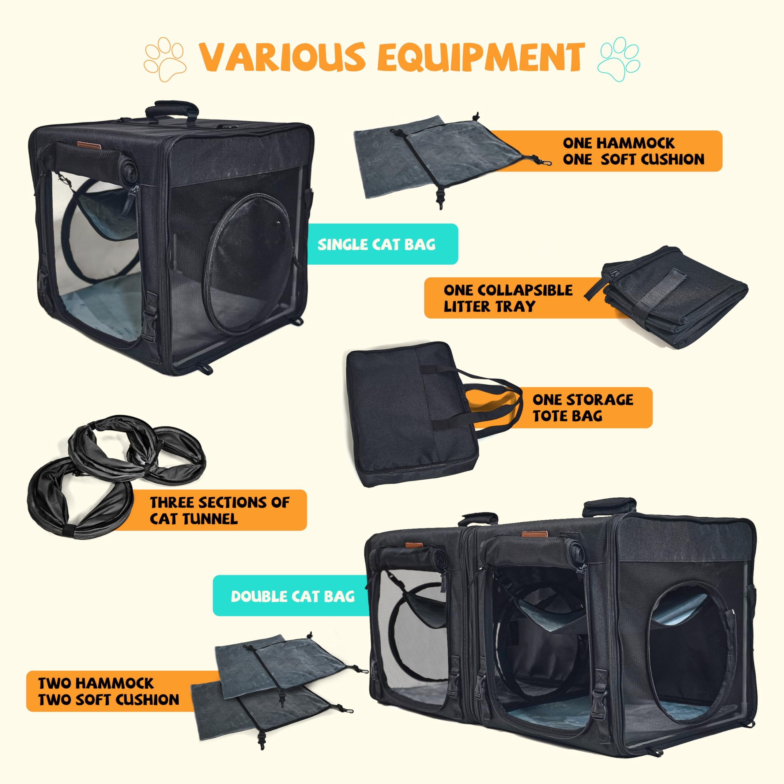 Cat Travel Carrier With Litter Box 2-In-1 Portable Double Cat Carriers For 2 Cats And Pet Shelter Ideal For Multiple Cats Soft F