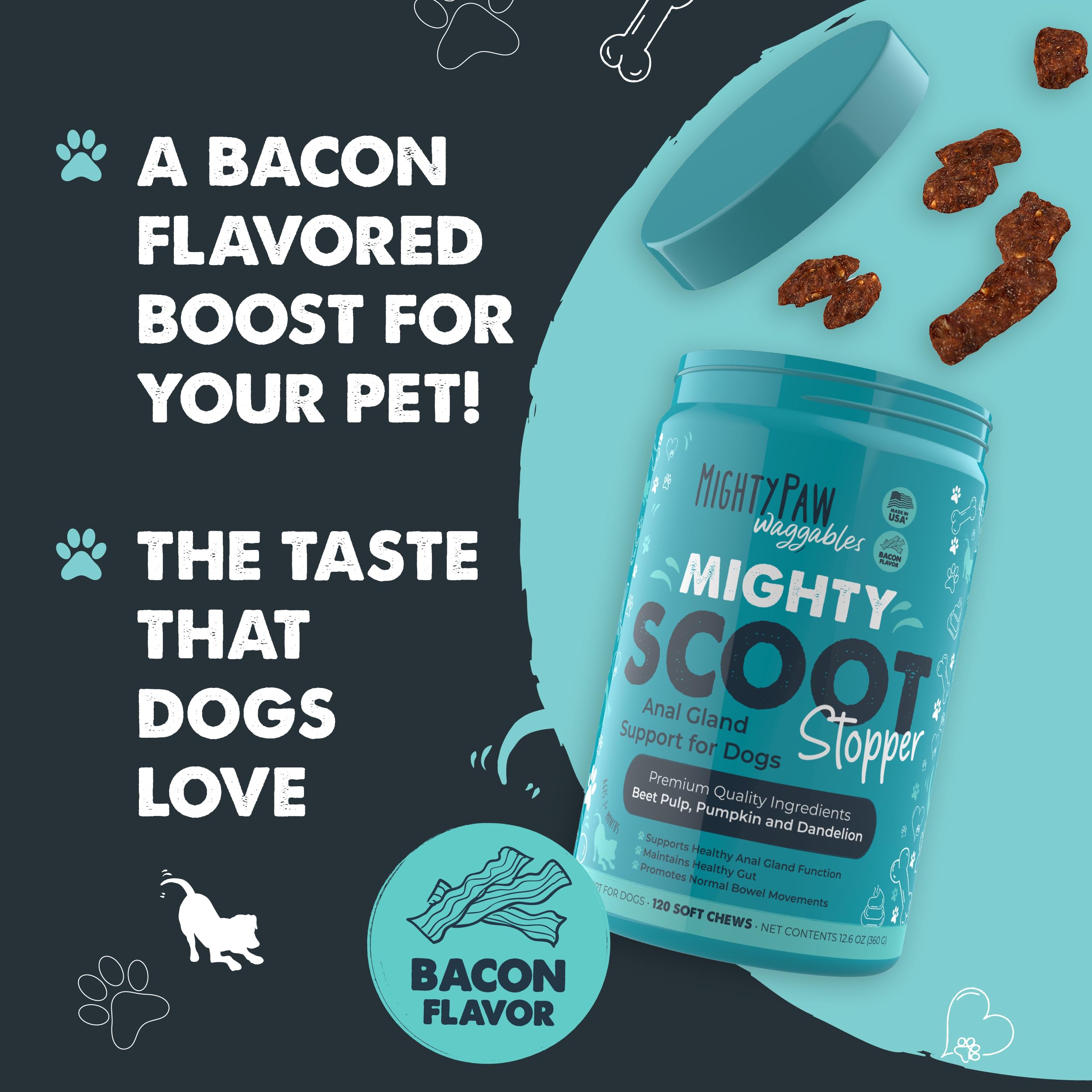 Mighty Paw Waggables Mighty Scoot (Made in USA) | Dog Digestive Support Anal Gland Chews. Anal Gland Scoot for Dogs. Beet Pulp &