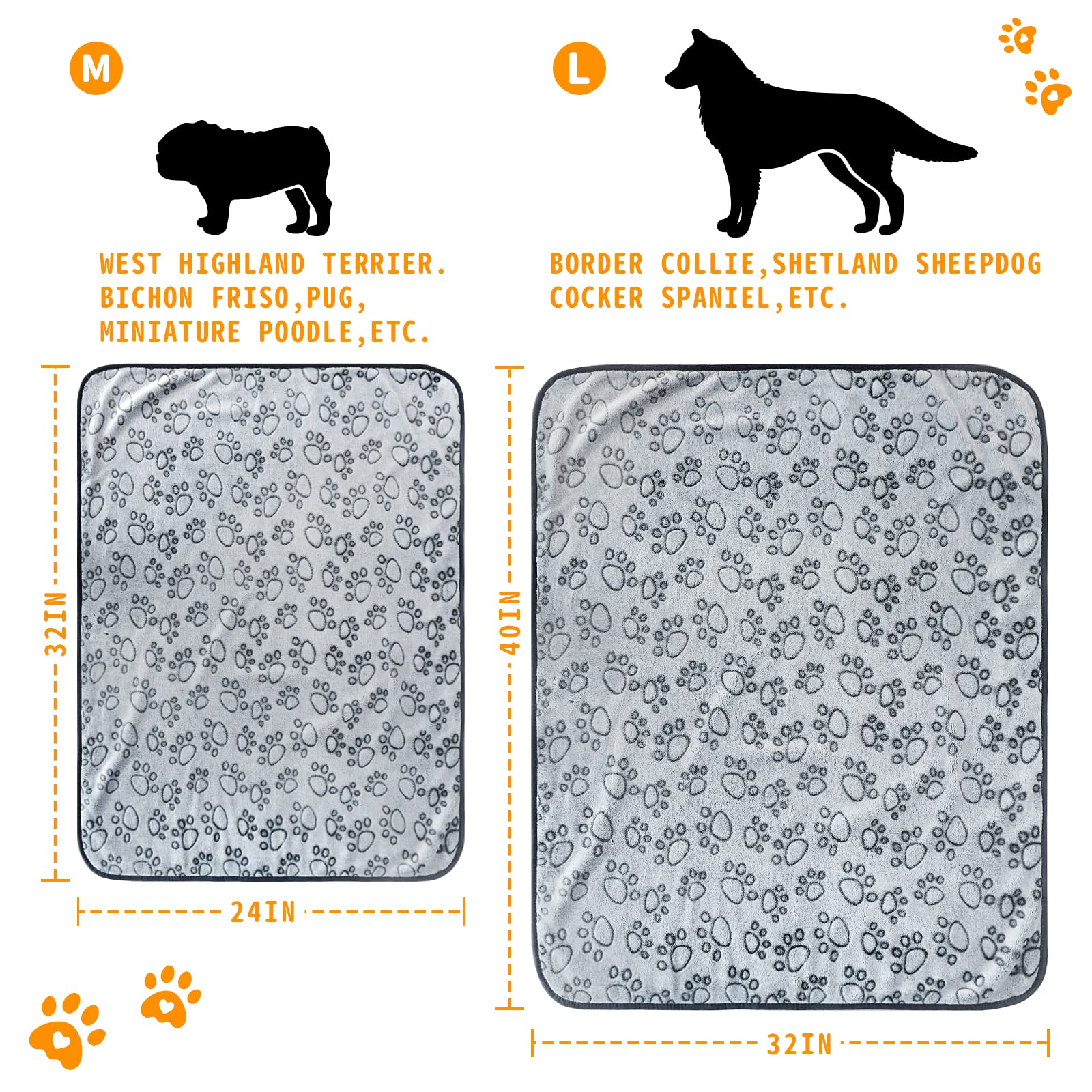 Fleece Dog Blanket for Medium Large Dogs - Washable Paw Print Pet Blanket for Bed Couch Protection