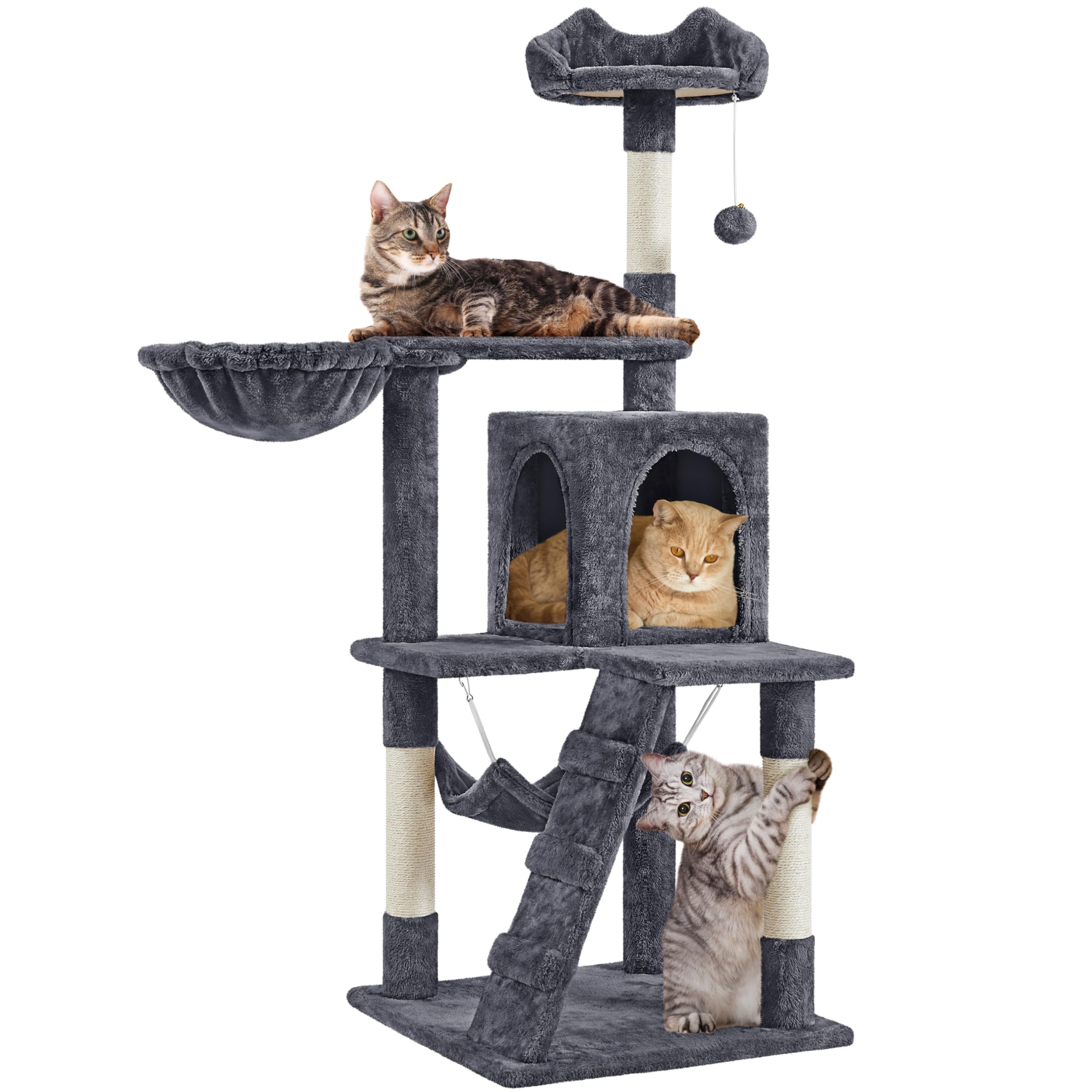 Yaheetech Cat Tree, 54In Tall Cat Tower For Indoor Cats, Multi-Level Cat Furniture With Extended Platform & Basket, Spacious Cat