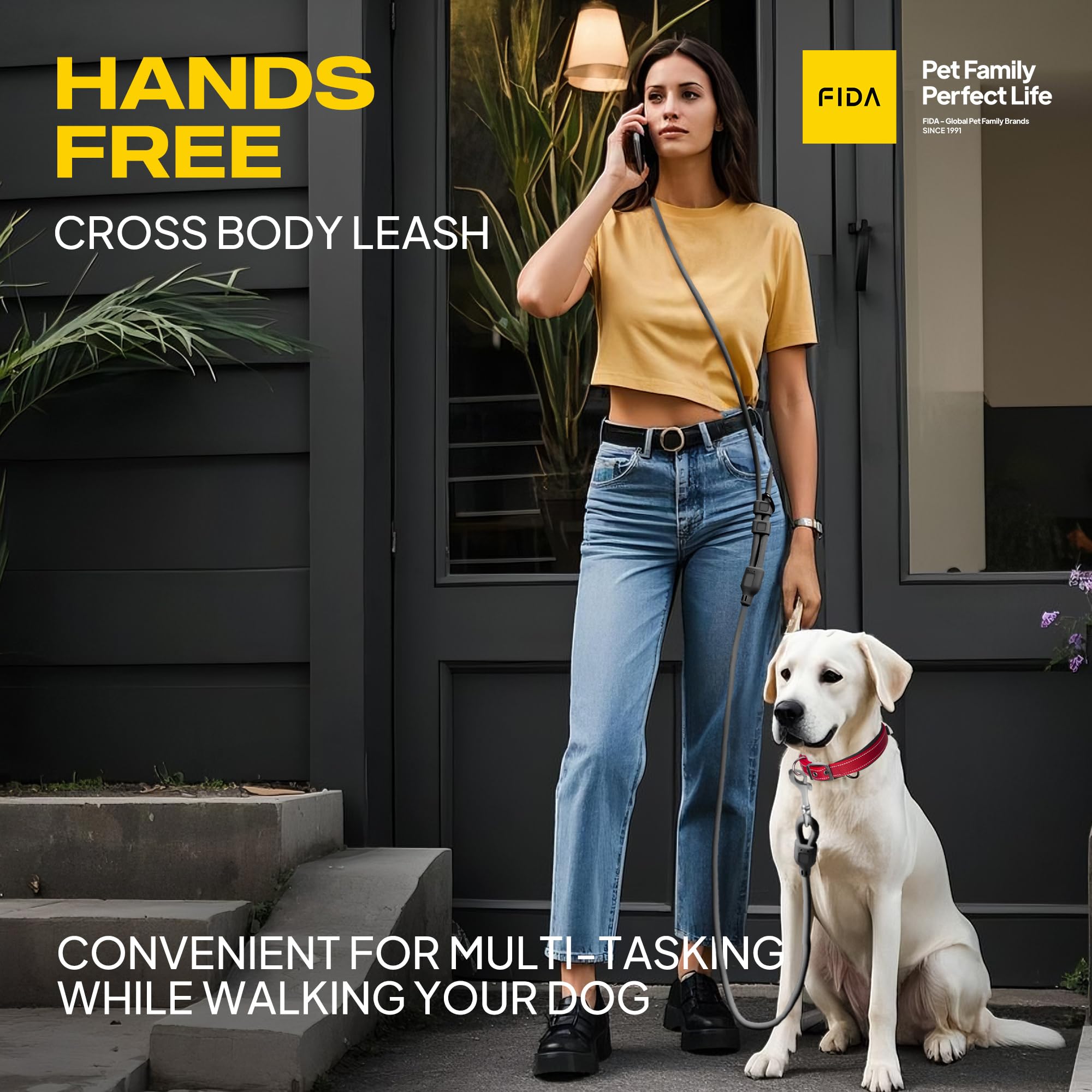 Fida Hands Free Dog Leash For Large Dogs Heavy Duty, Adjustable Crossbody/Waist Leash For Small/Medium/Large Dogs, Waterproof Ha