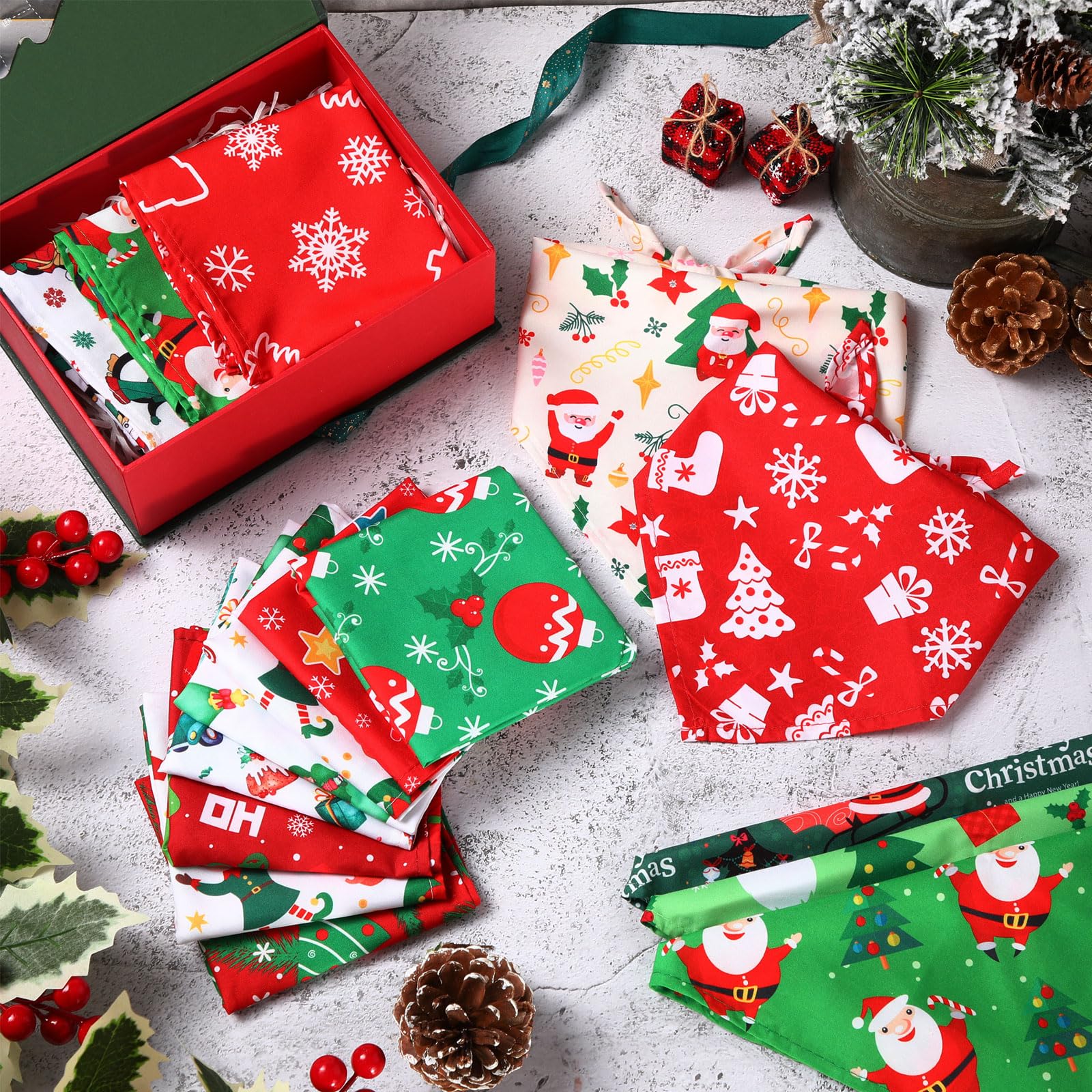 Abbylike 50 Pieces Christmas Dog Bandanas Bulk Xmas Bandanas For Dogs Dog Triangle Kerchief Bibs Scarf Set For Christmas Pet Cos