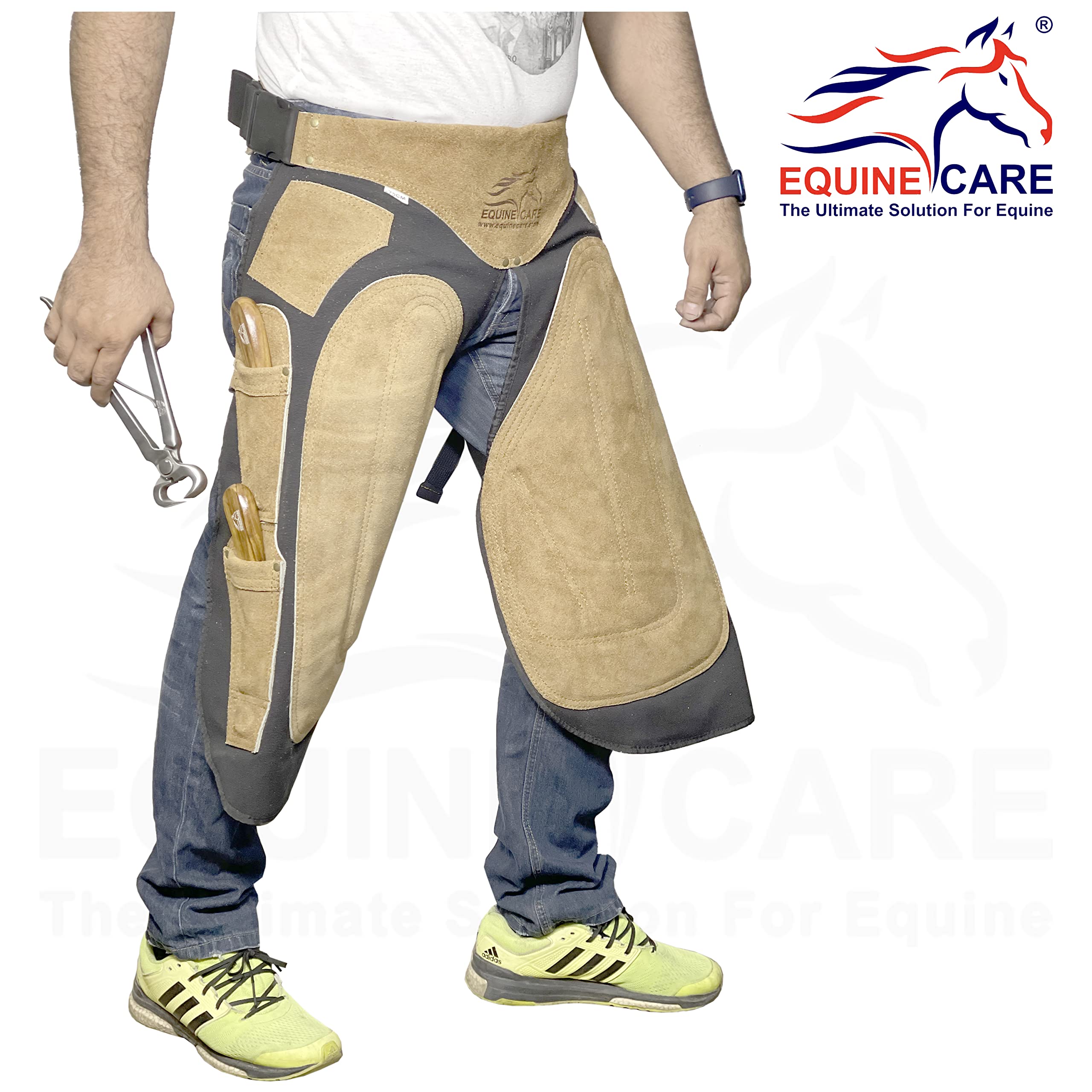 Farrier Apron Chaps 2Mm Cowhide Leather, 500 Gsm Canvas, 27'' Length, Adjustable Waist (28''-52''), Ergonomic Foam-Padded Thigh