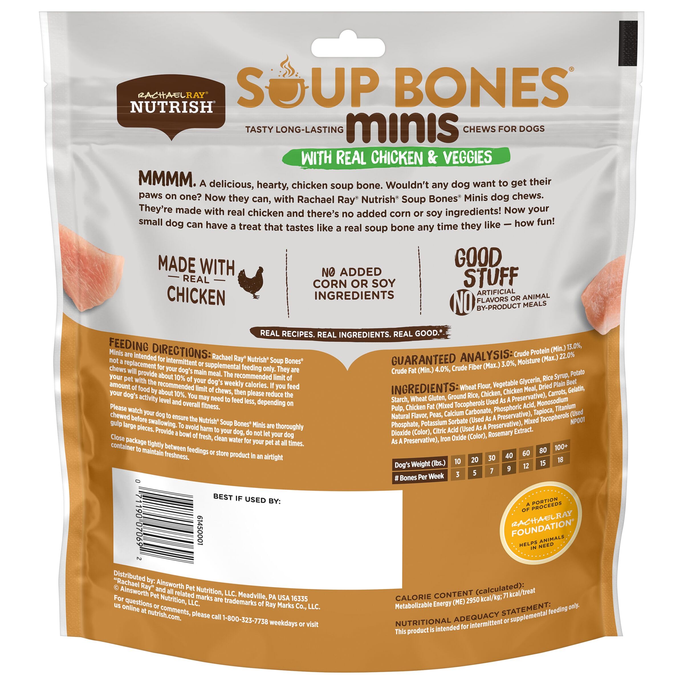 Nutrish Rachael Ray Dog Chews Soup Bones Minis with Real Chicken & Veggies, 16 Dog Treats