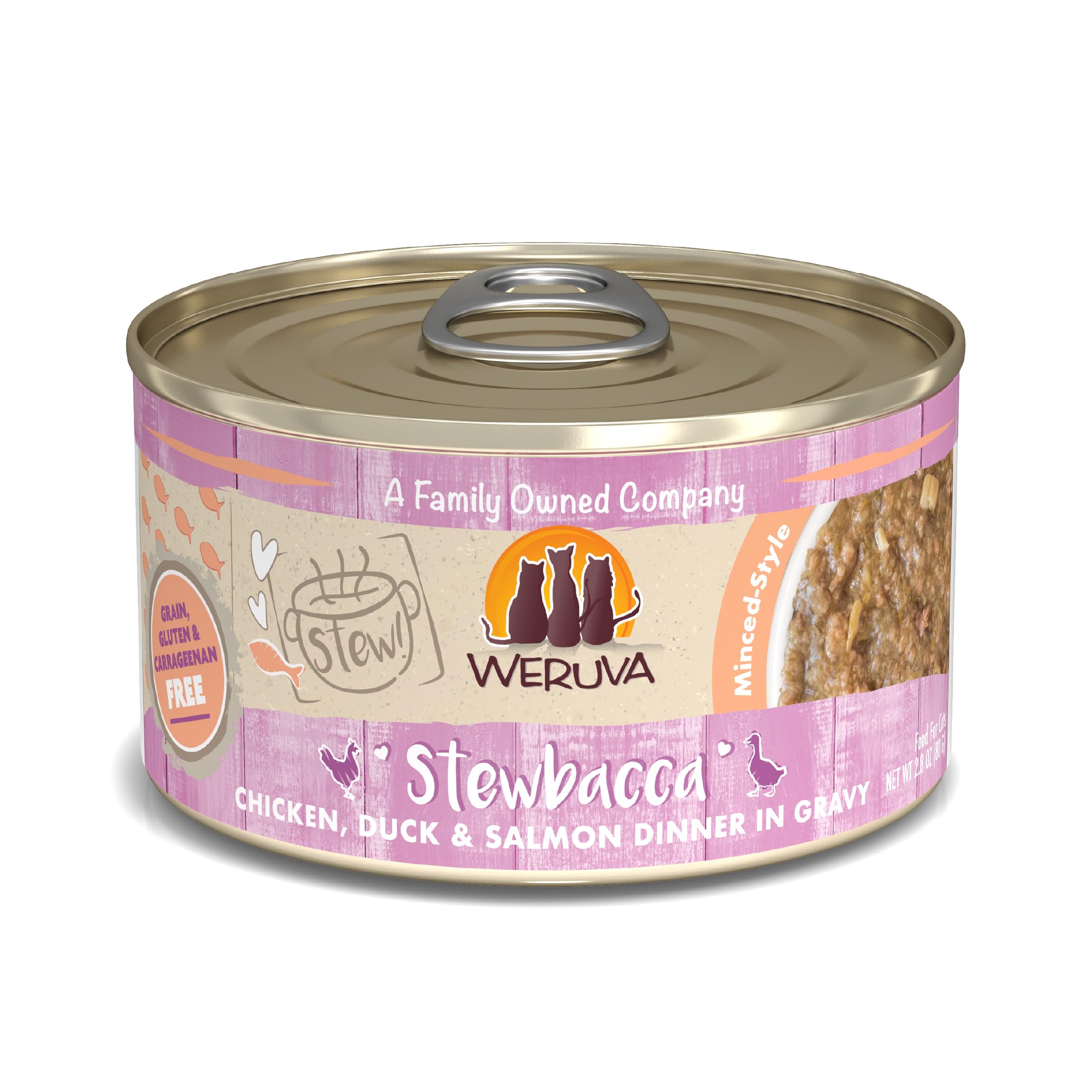 Weruva Classic Cat Stews!, Stewbacca with Chicken, Duck & Salmon in Gravy, 2.8oz Can (Pack of 12)