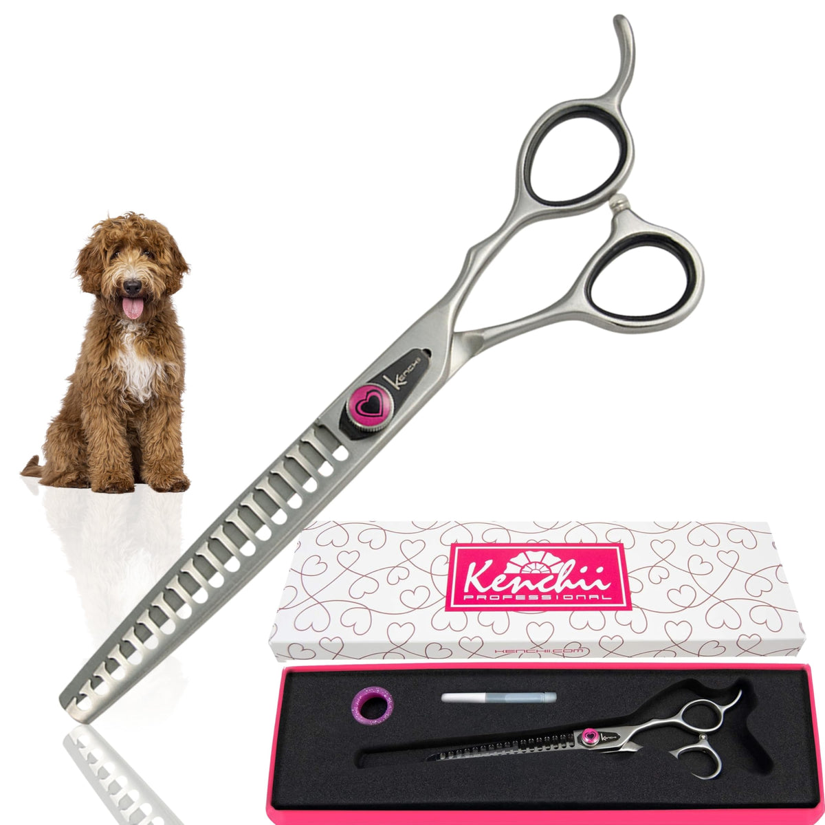 Kenchii Love Dog Grooming Scissors, 17 Tooth Thinning Shears, Dog Scissors For Grooming, Professional Pet Grooming Scissors, Heavy Duty, Durable And Sharp