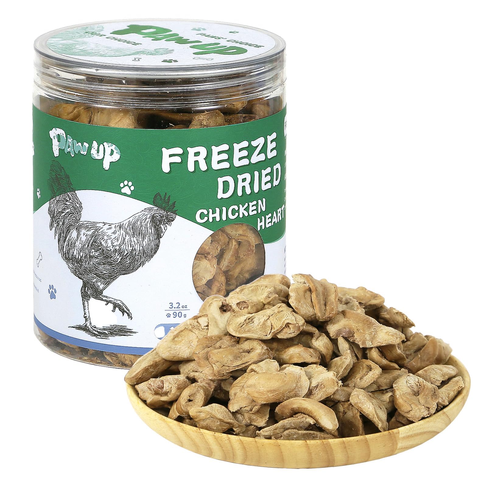 PAWUP Freeze Dried Chicken Heart Pet Treats, High Protein Freeze-Dried Pet Food for Dogs, Cats, Fresh Ingredient, 3.2 oz, Rawhid