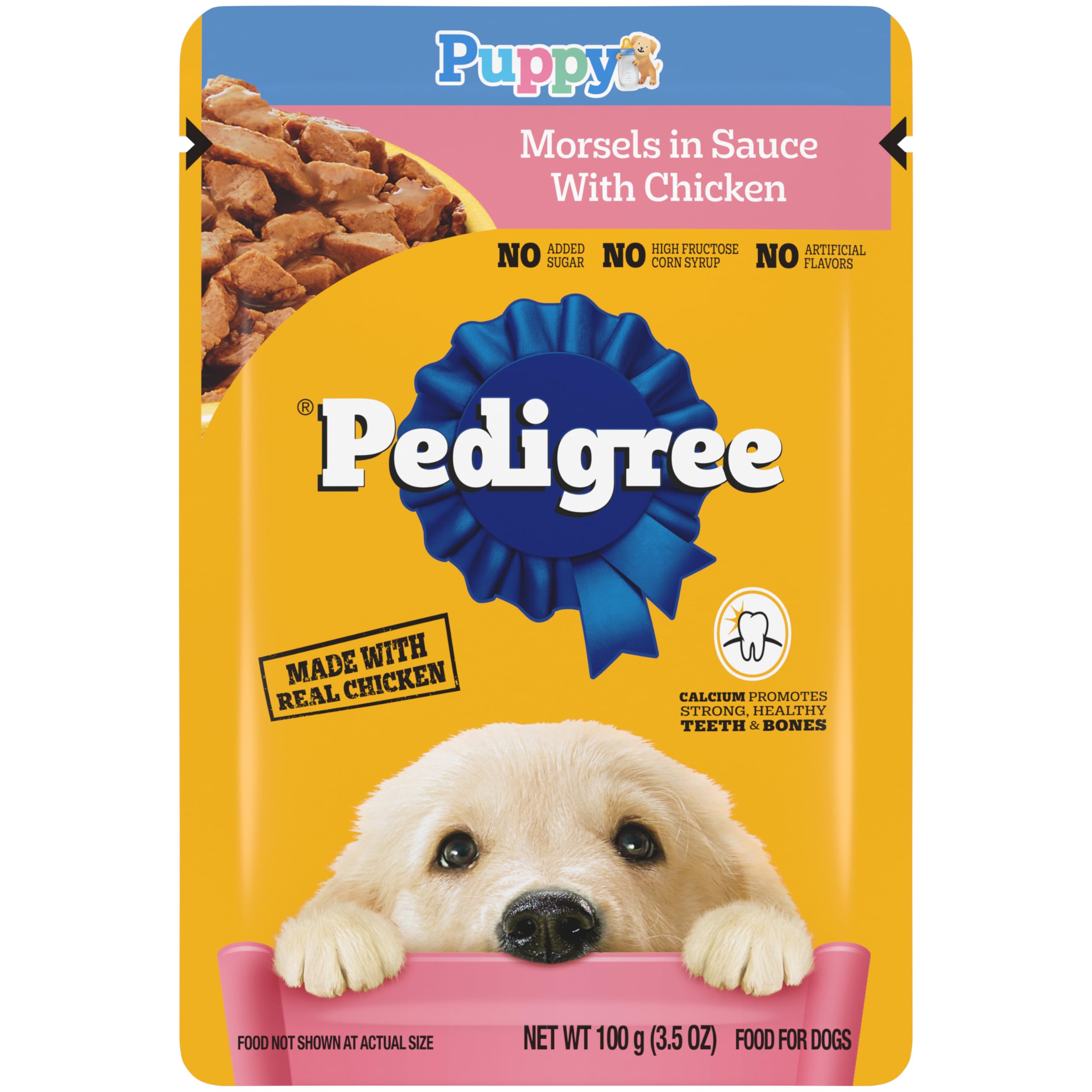 Pedigree Puppy Wet Dog Food Morsels in Sauce With Chicken, 3.5 oz. Pouches, 16 Pack