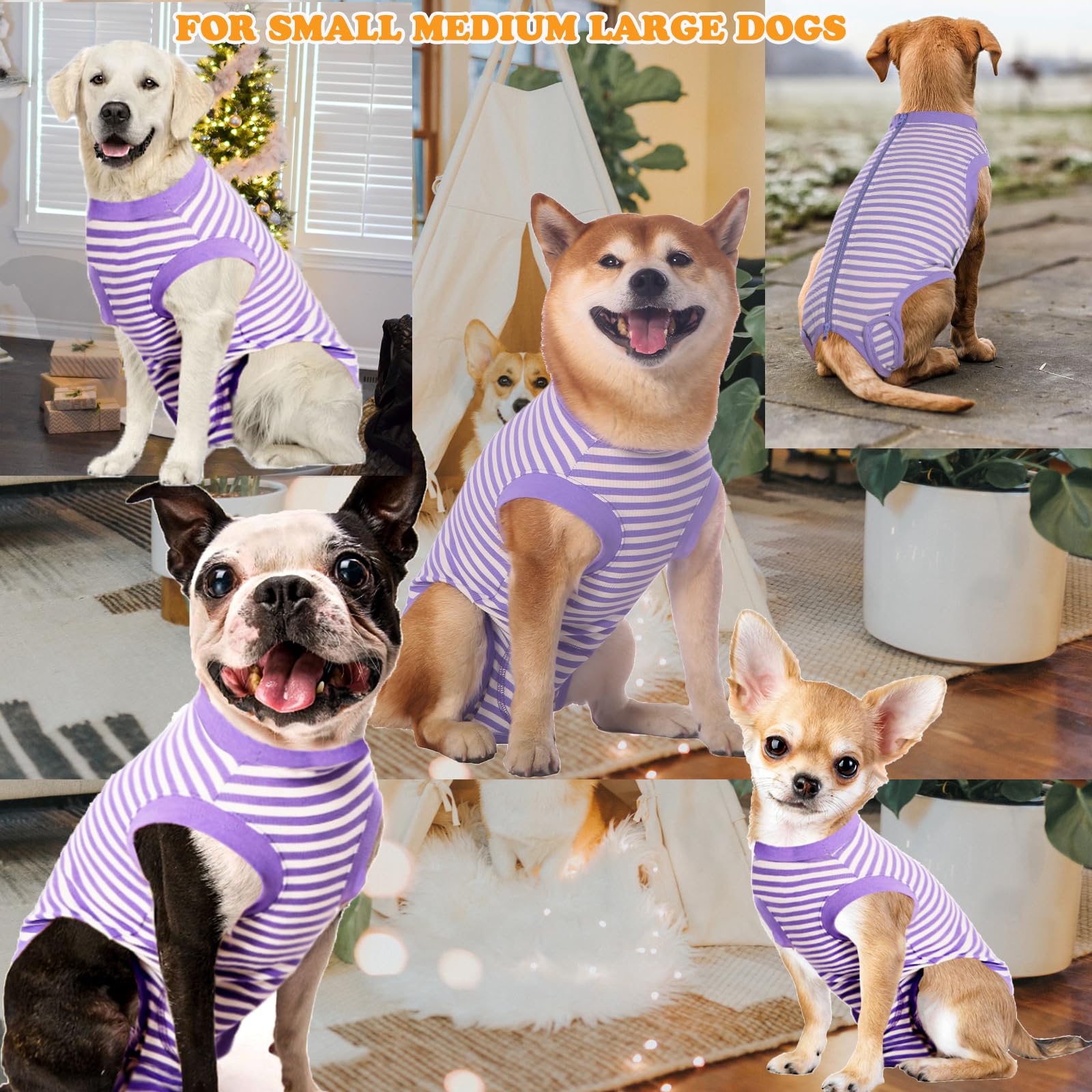Sychien Dog Recovery Suit Small,Female Spay Male Surgery Recovery Shirt,Soft Combed Cotton Surgical Puppy Suit,S Purple-White St