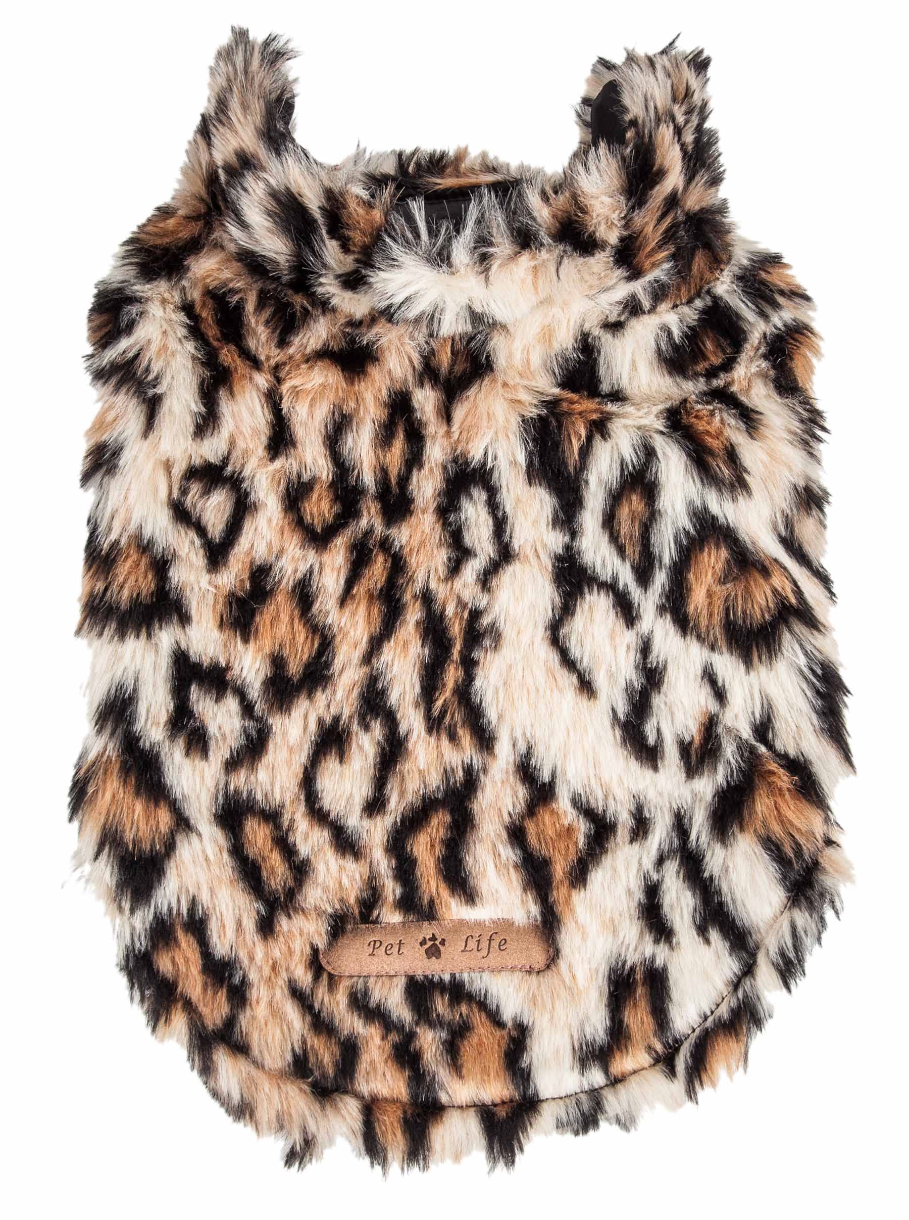 Pet Life ® Luxe 'Lab-Pard' Dazzling Leopard Patterned Mink Fur Dog Coat - Dog Jacket with Easy Hook-and-Loop Belly enclosures - Winter Dog Coats for Small Medium Large Dogs