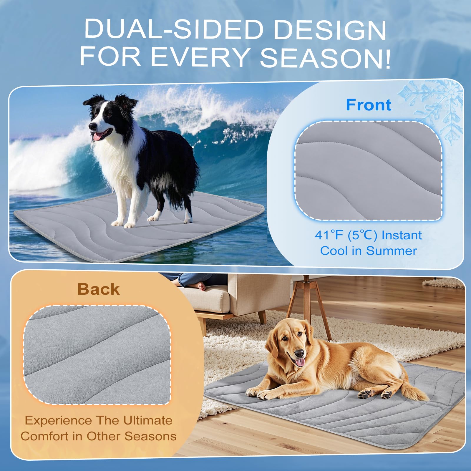 Cozyide Dog Cooling Mat, Medium Cooling Mat For Dogs, Reversible Pad For Dog, 36'' L X 23'' W, Dark Grey