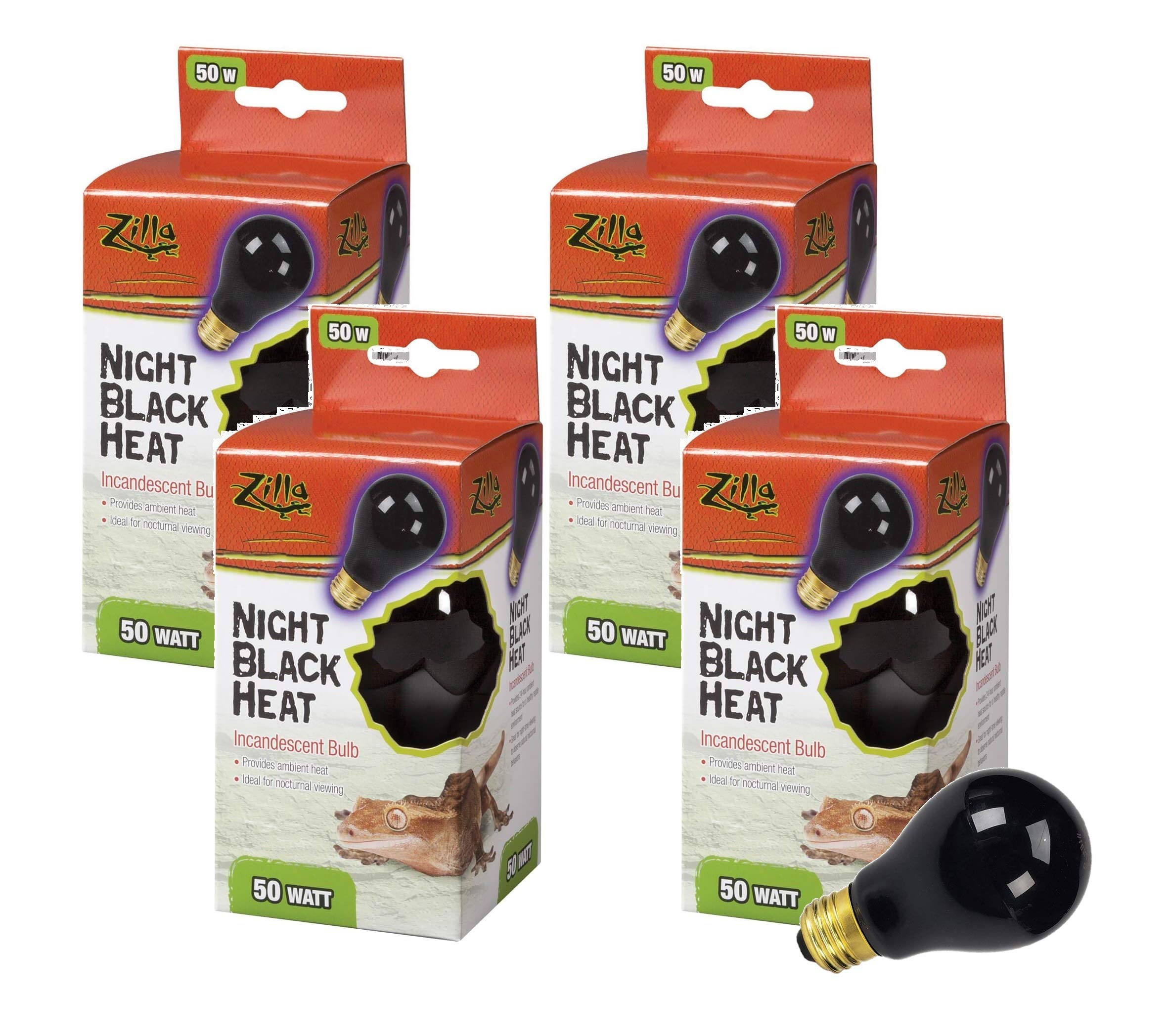 Zilla 4 Pack Of Reptile Terrarium Heat Lamp Incandescent Bulbs, Night Black, 50W