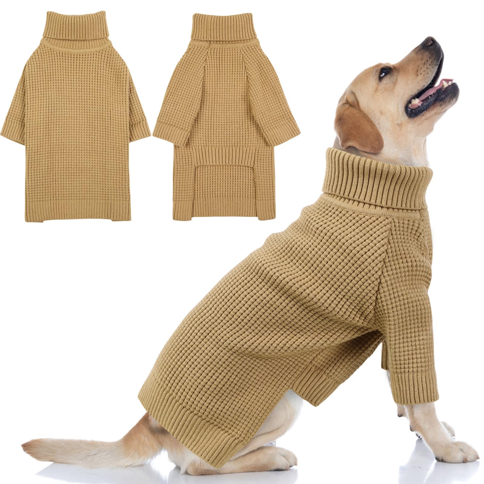 Queenmore Dog Sweater - Knitted Turtleneck Long Sleeve Check Pattern Dog Sweater, Warm Fall & Winter Browns: Xs, S, M, L, Xl