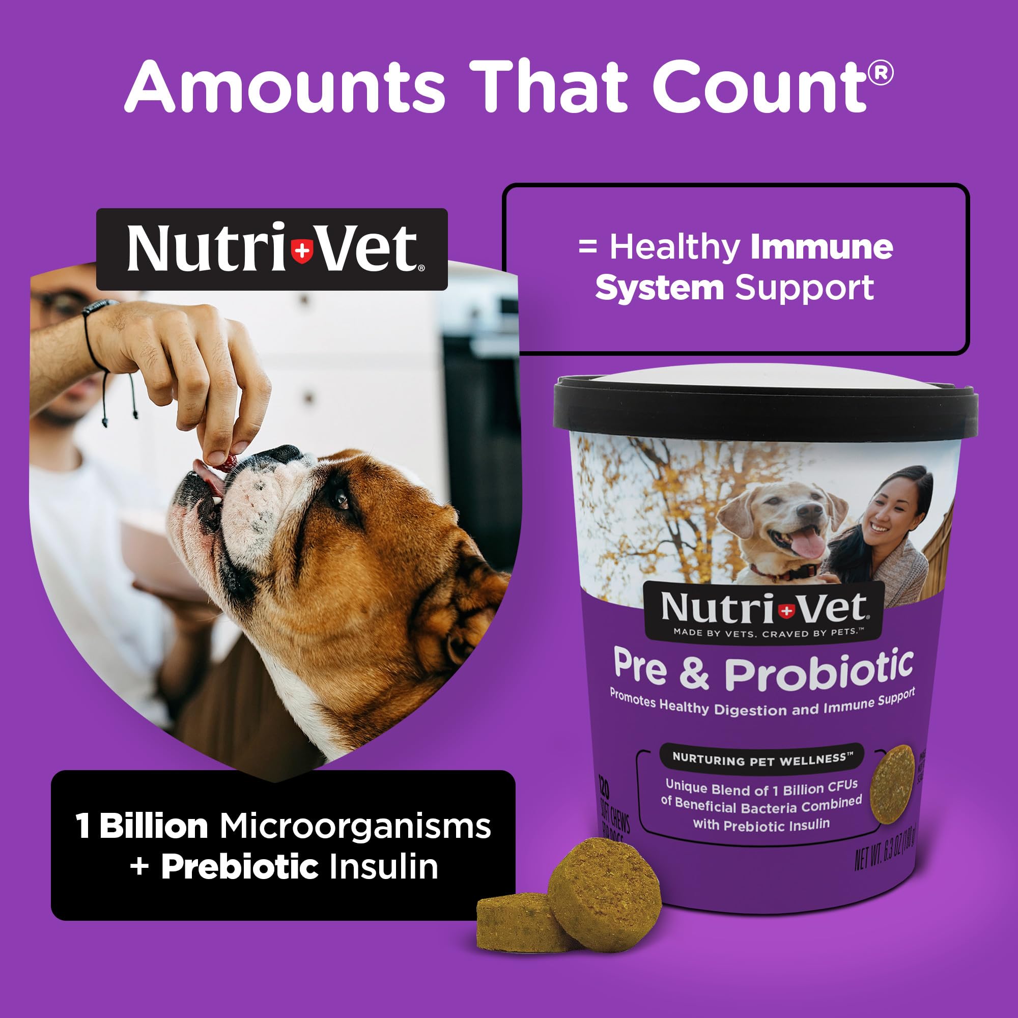 Nutri-Vet Pre and Probiotic Soft Chews for Dogs | Digestive Health Support | Tasty Alternative to Probiotic Powder | 120 Soft Ch