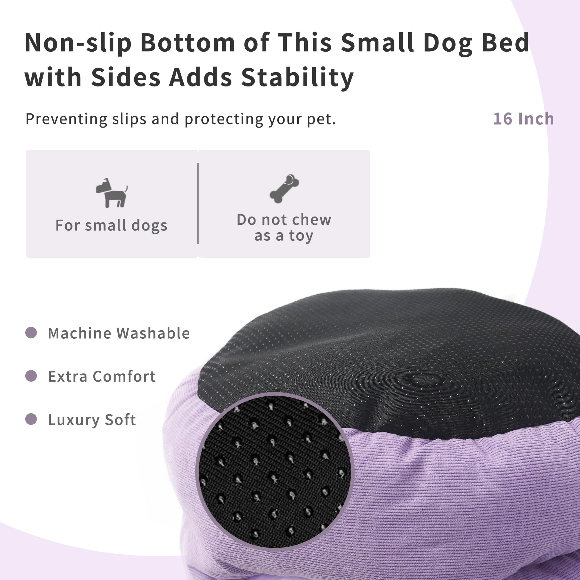 Ligh Purple Dog Bed Xs Washable Round Cat Beds For Indoor Cats, Washable Pet Bed For Puppy And Kitten With Slip-Resistant Bottom
