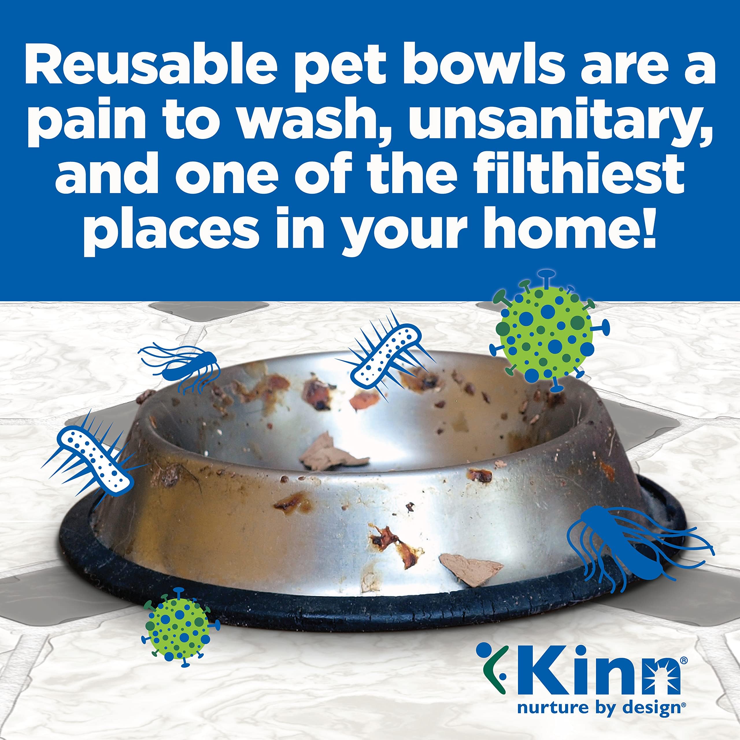 Kinn Kleanbowl Pet Bowl Stainless Steel Frame with Compostable Refills, 16 oz (Pack of 1) - Spill-Proof Stable Disposable Dog Bo