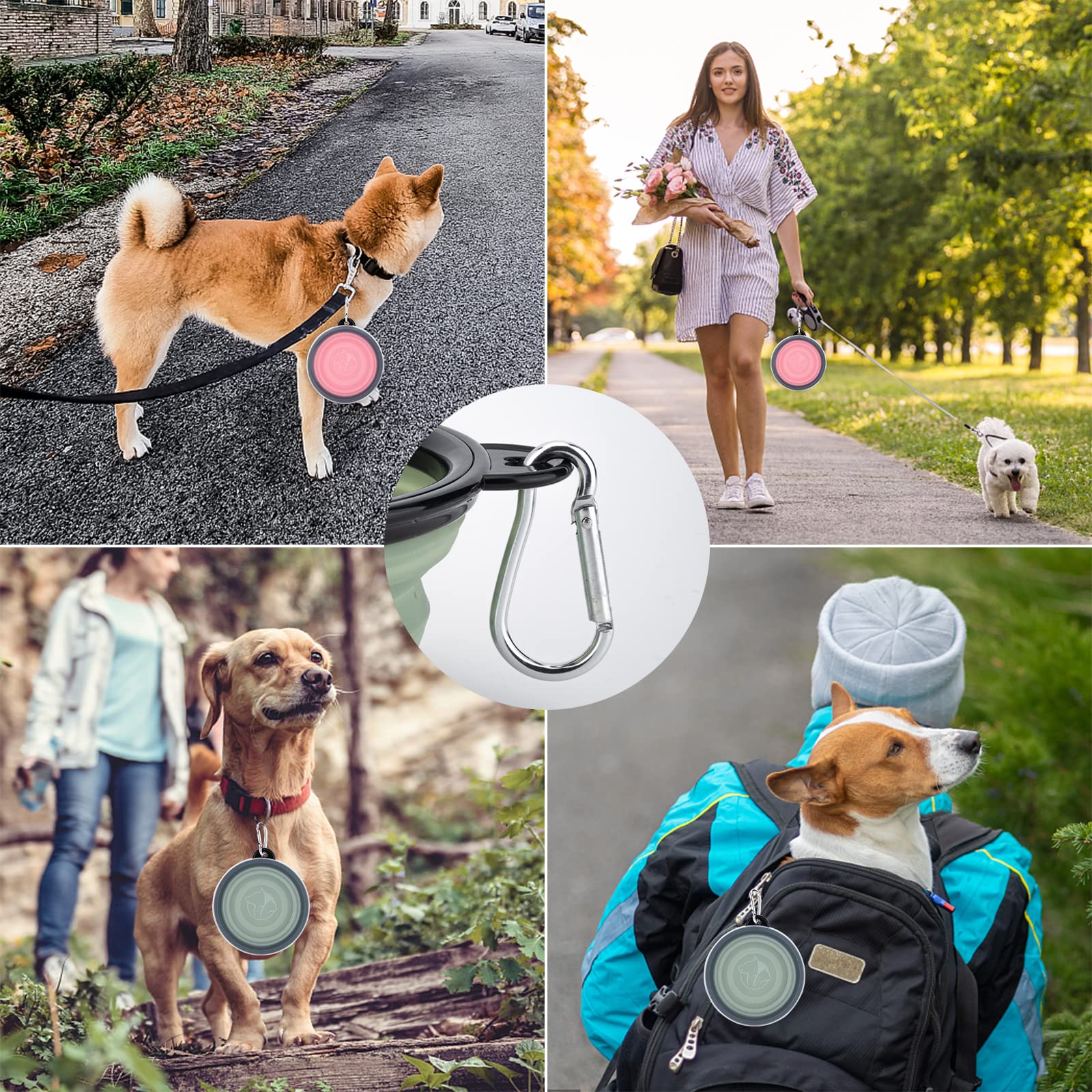 Slson Collapsible Pet Feeder, 2 Pack Dog Bowls With Cover Lids, Portable Foldable Cat Water Dish Bowl For Pets, Small, Fairy Pink And Sprout Green