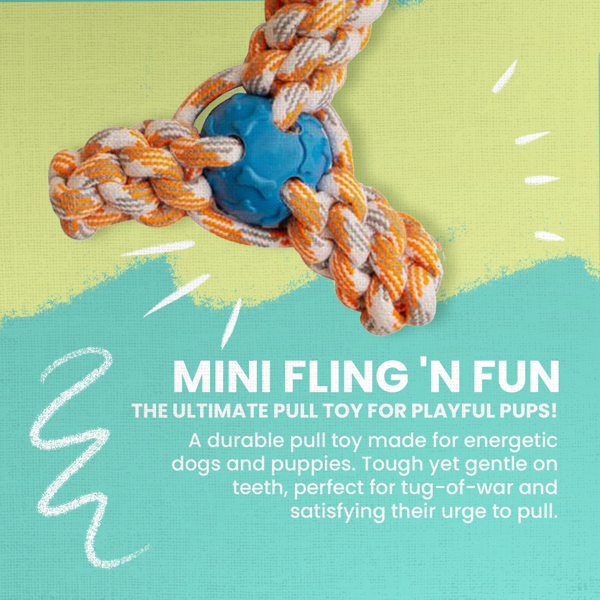 Snugarooz Mini Fling N' Fun Dog Toy – Strong Rubber & Rope Chew Toy For Aggressive Chewers - Perfect For Small Dogs - Aid Dental Health