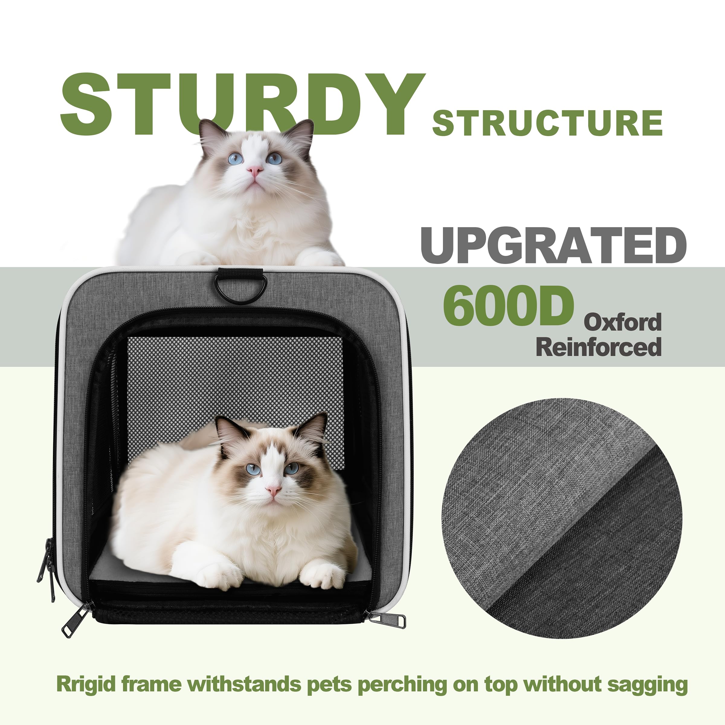 GAPZER Cat Carrier - Collapsible Soft Pet Travel Bag, Grey, Medium, Fits Cats Under 25 lbs, Ideal for Small Dogs and Rabbits