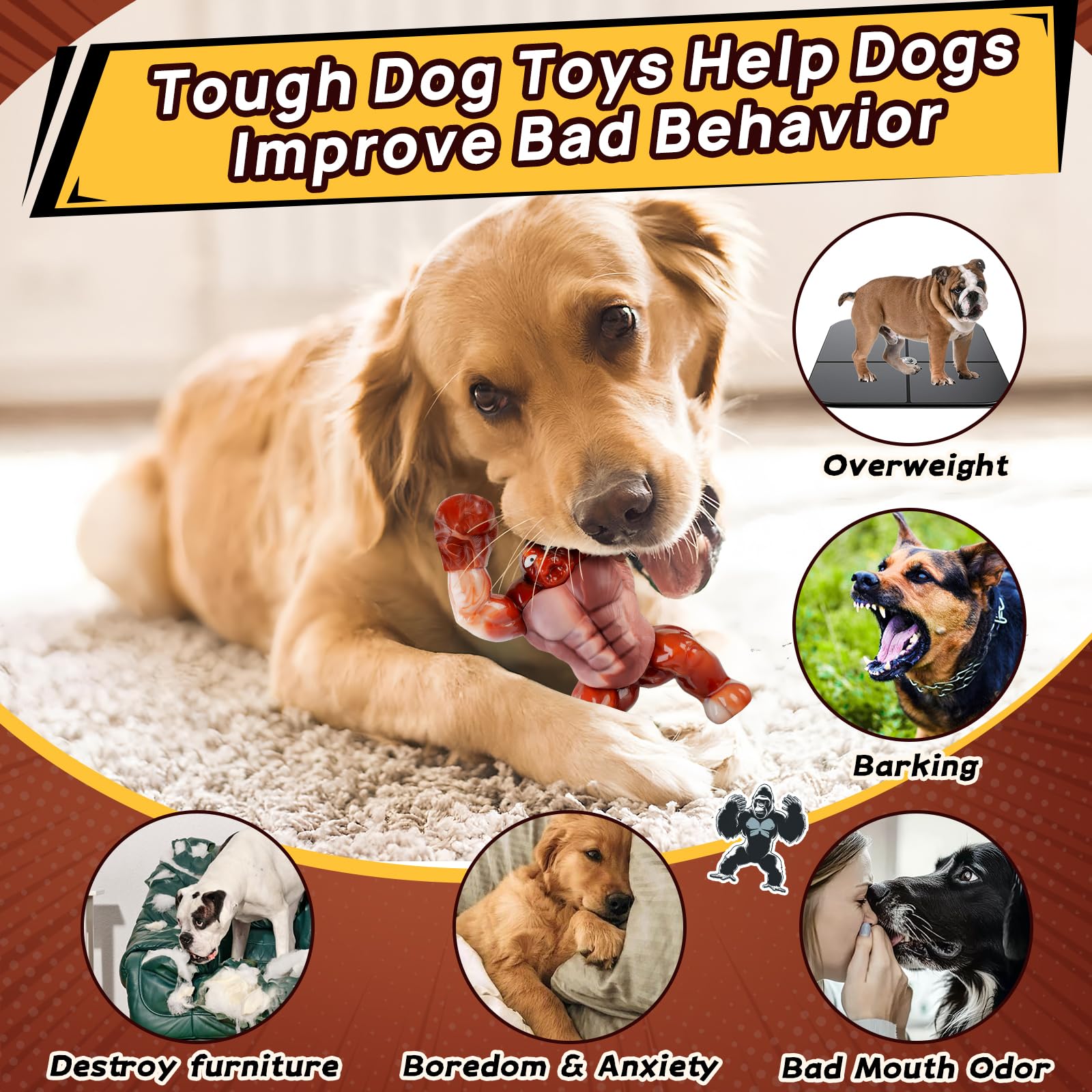Tough Dog Toys For Aggressive Chewers - Indestructible Chew Toys For Medium & Large Dogs, Squeaky Toys To Keep Them Busy, Reduce