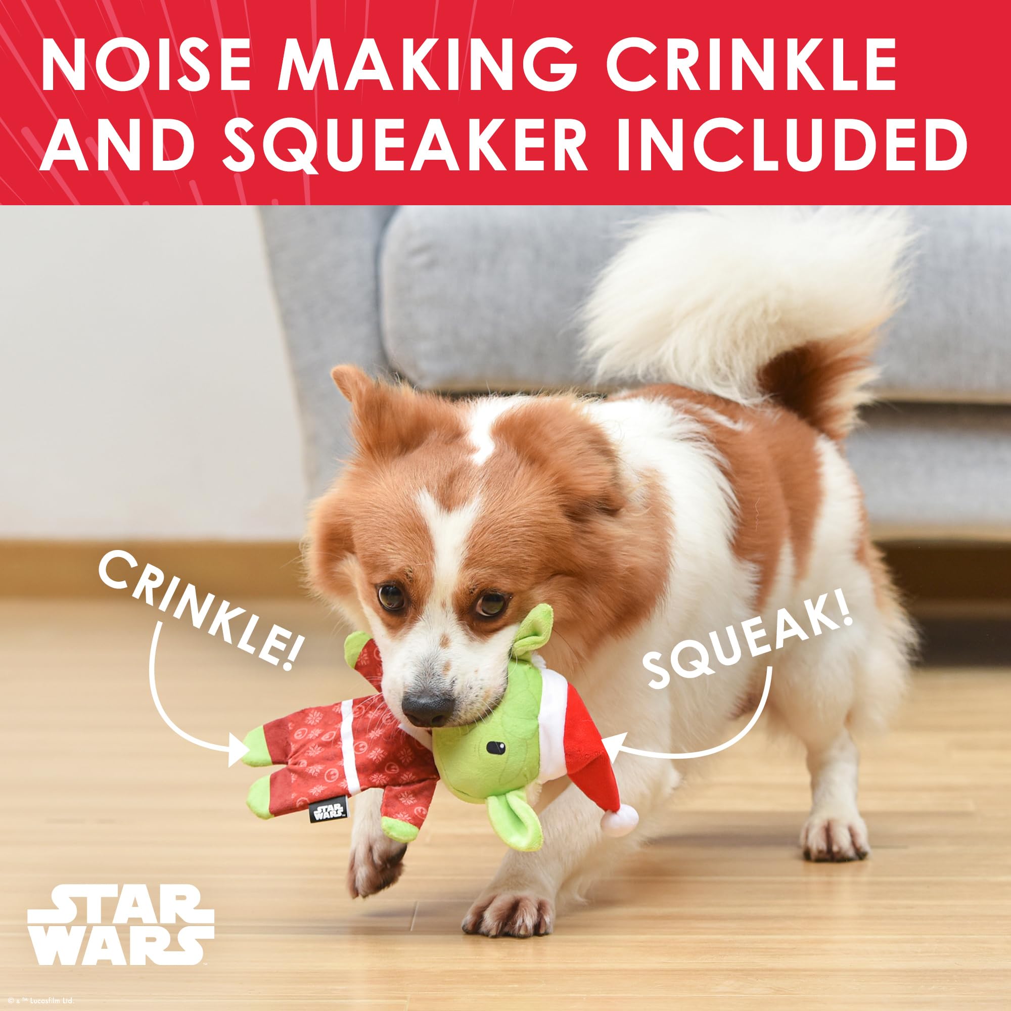 STAR WARS for Pets Holiday 9 YODA Elf with Flat Body Pet Toy, with Crinkle & Squeak | 9    Plush Squeaker Holiday YODA Pet Toy T