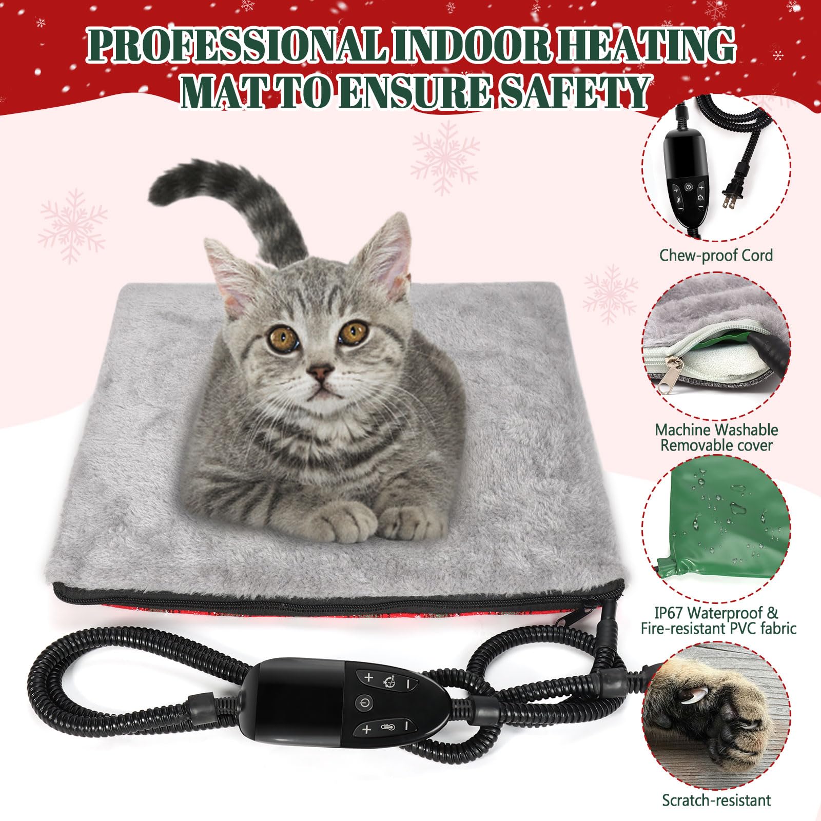 Heated Cat Bed For Indoor Cats, Foldable Cat House With Removable Heating Pad For Cats Small Dog Covered Cat Bed Cave Kitty Hide