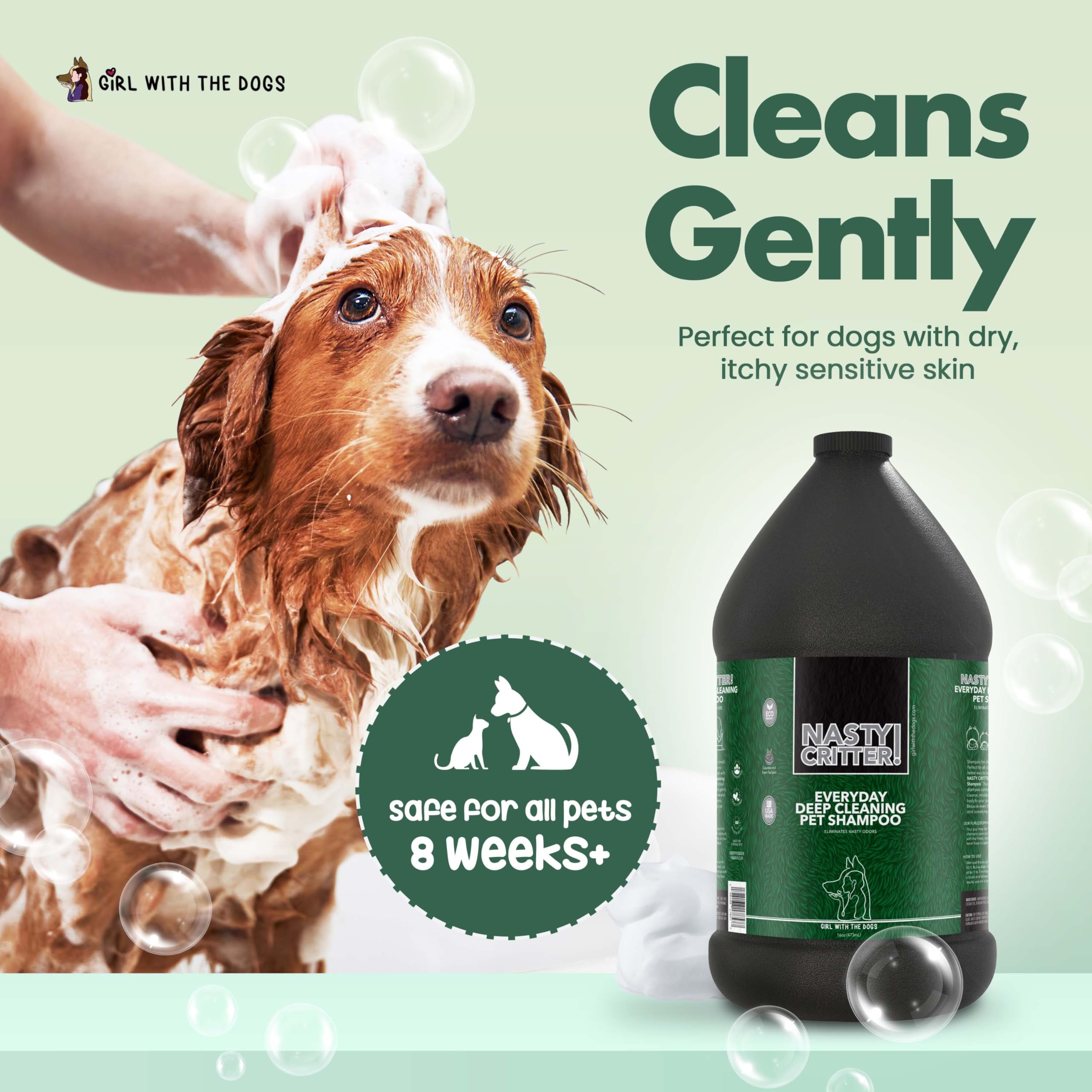 Nasty Critter! By Girl With The Dogs - Everyday Deep Cleaning Dog Shampoo 1 Gal, Made In Usa 8 Wks+