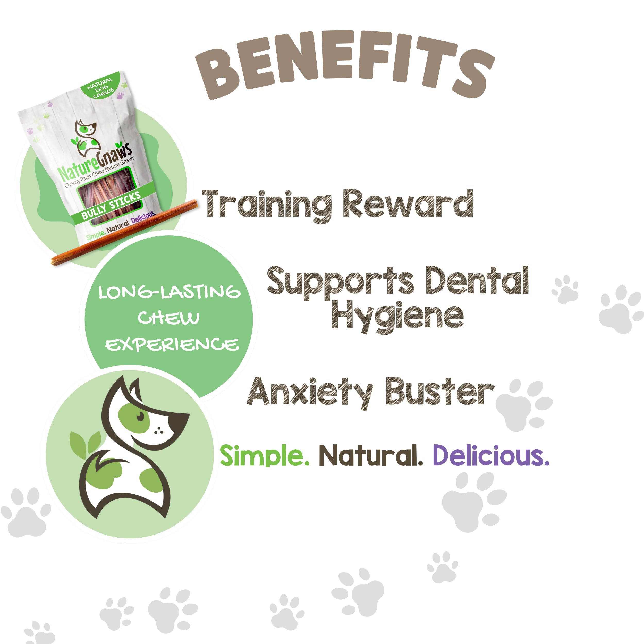 Nature Gnaws Large Bully Sticks for Dogs 11-12 (5 Count) - Thick Long Lasting for Aggressive Chewers and Large Dogs - Natural Be