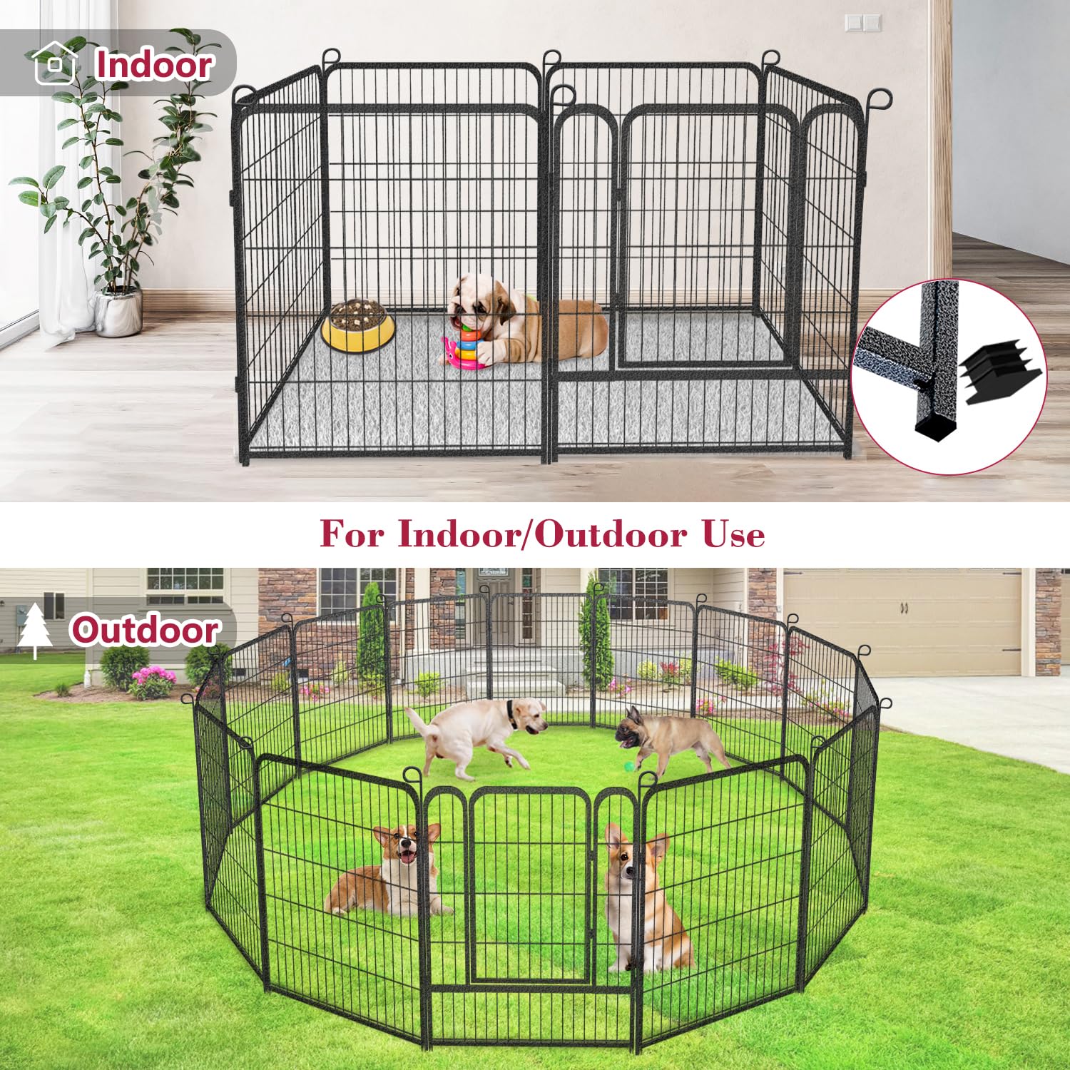 Jhsomdr Dog Playpen Dog Fence Outdoor For Yard, 32Inch 28 Panels Dog Pens Outside Anti-Rust Pet Playpen Exercise Pen With Lock F