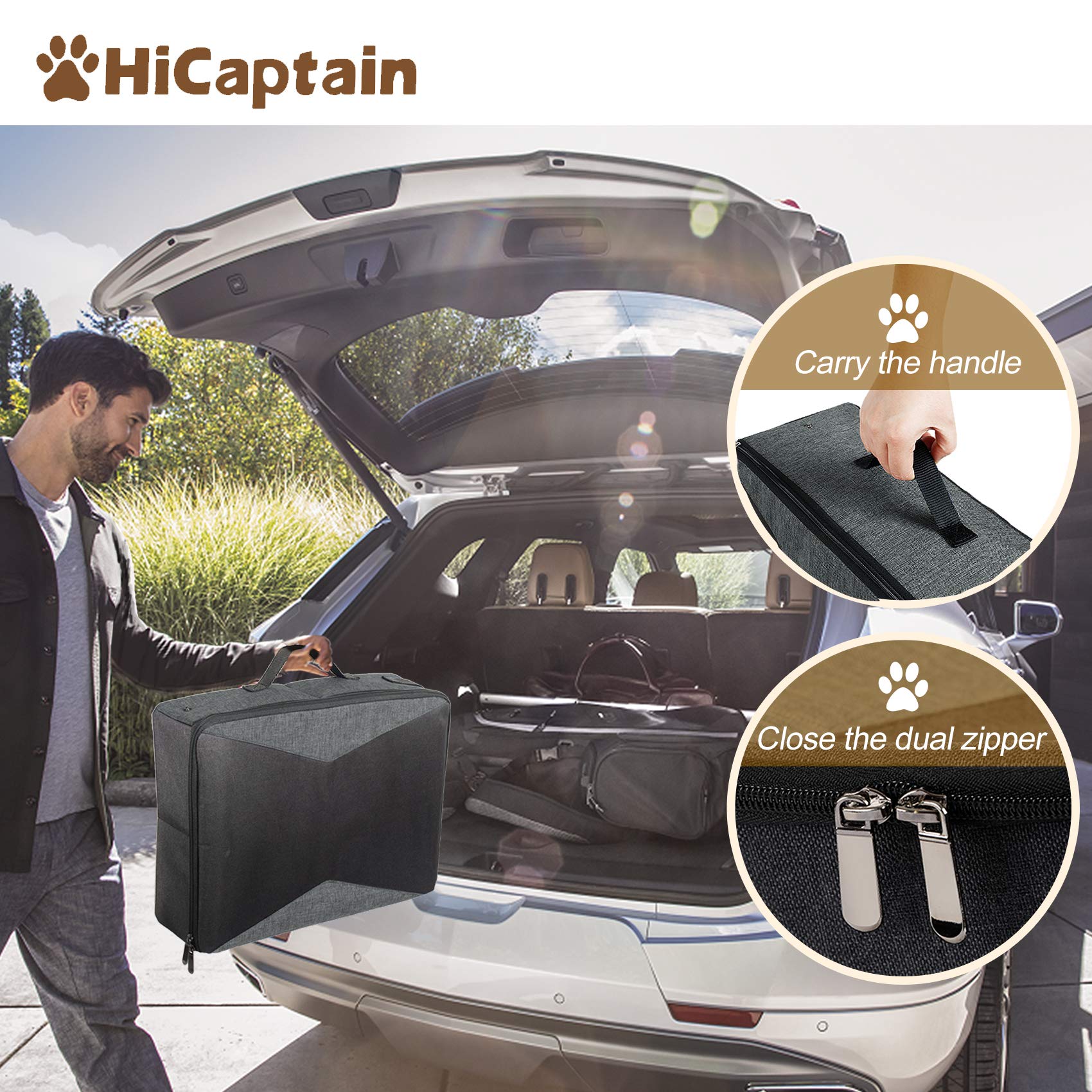 Hicaptain Travel Litter Box For Cat With Lid And Handle Standard Portable Collapsible Litter Carrier For Cat (L,Black/Gray)