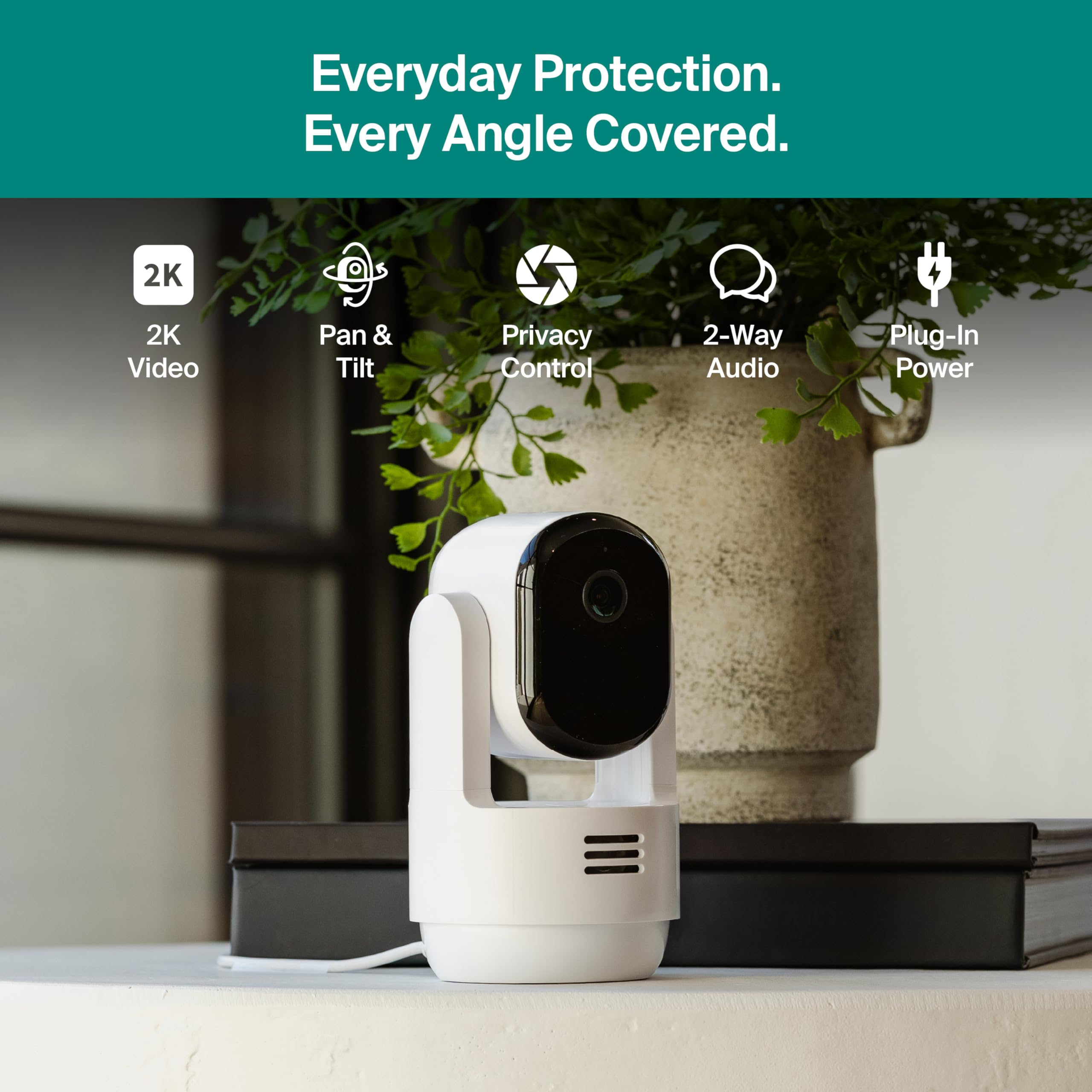 Arlo Essential Indoor Pan Tilt Security Camera 2K (2025 Release) - Wired Plug-in Power, Person Recognition, Animal Detection, An