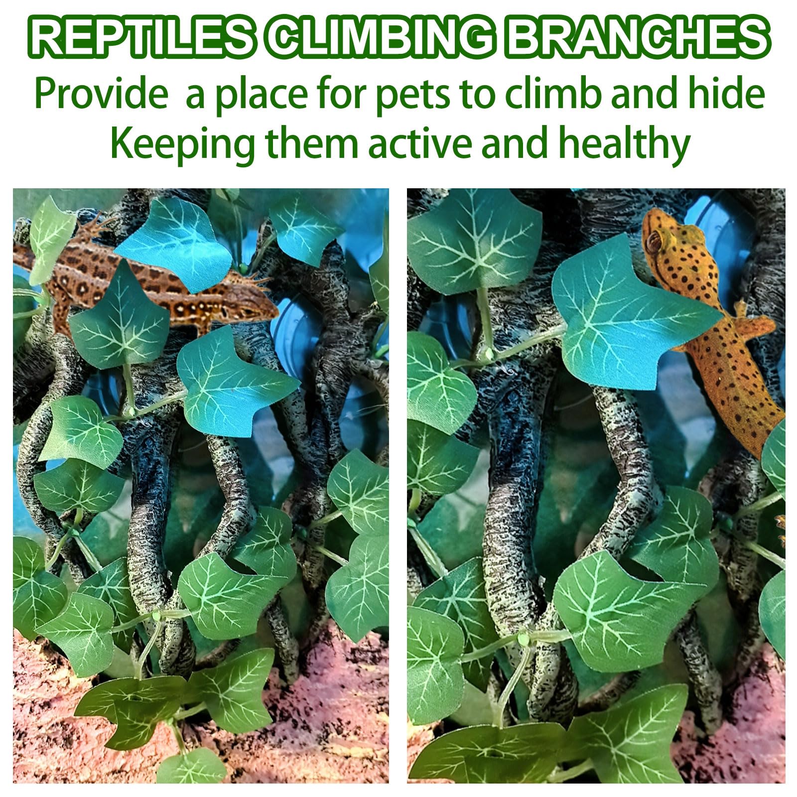 Bnosdm Reptile Climbing Branch,Crested Gecko Climb Corner Branch With Suction Cup,Bearded Dragon Resin Tree Branches,Reptile Tank Rainforest Background Decor For Lizard Chameleons Hermit Crabs Spiders