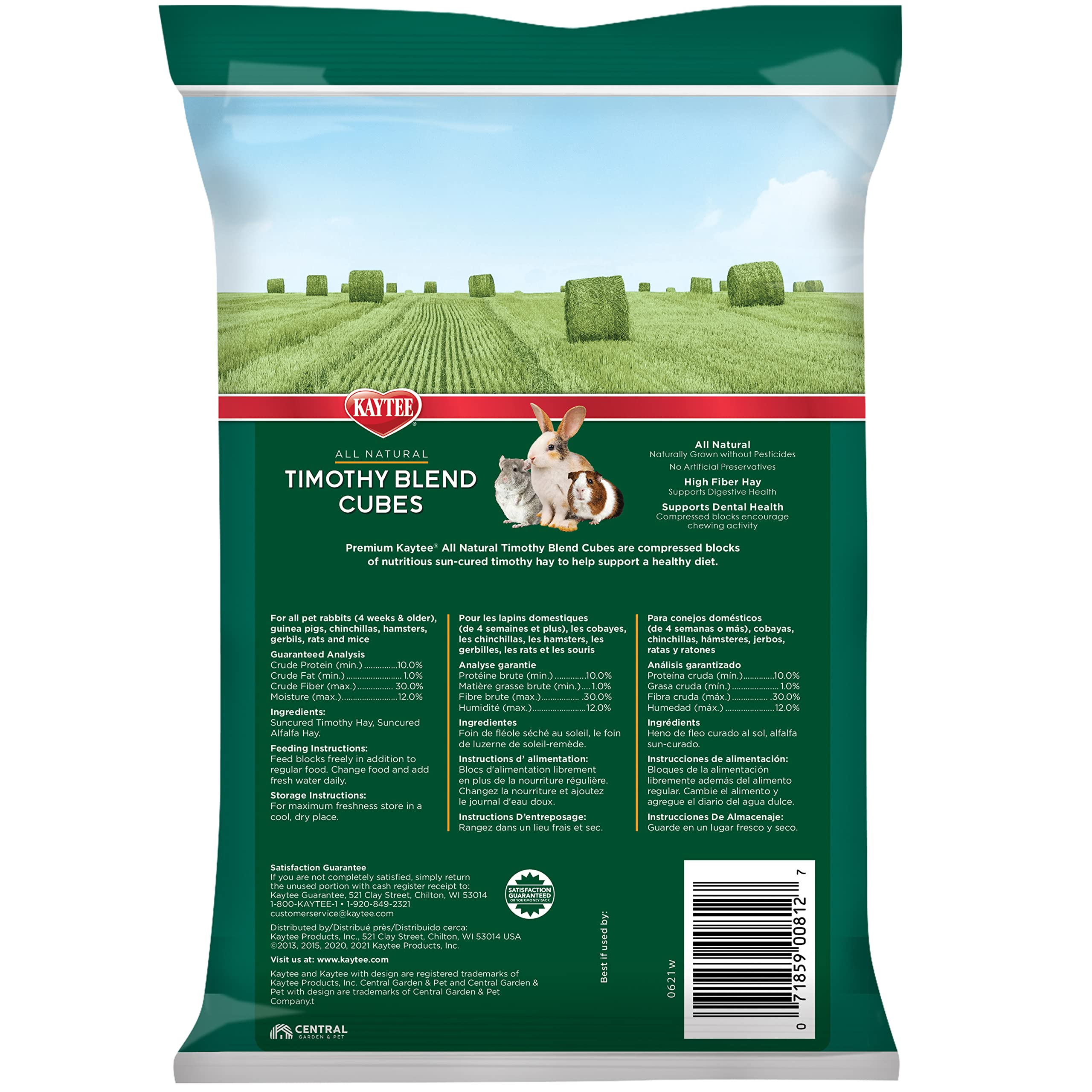 Kaytee Timothy Hay Blend Cubes for Pet Rabbits, Guinea Pigs, Chinchillas, and Other Small Animals, 1 Pound