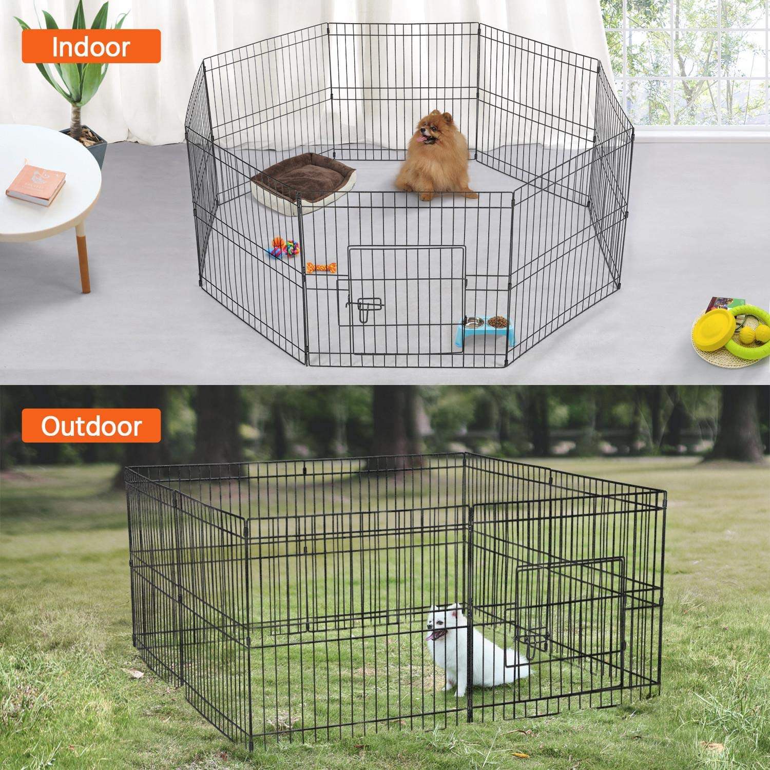Yaheetech 24 Inch 8 Panel Heavy Duty Foldable Dog Pen - Outdoor & Indoor - Metal Dog Pen Dog Exercise Pen Barrier Kennel Portable Cat Duck Chicken Puppy Fence With Door Black