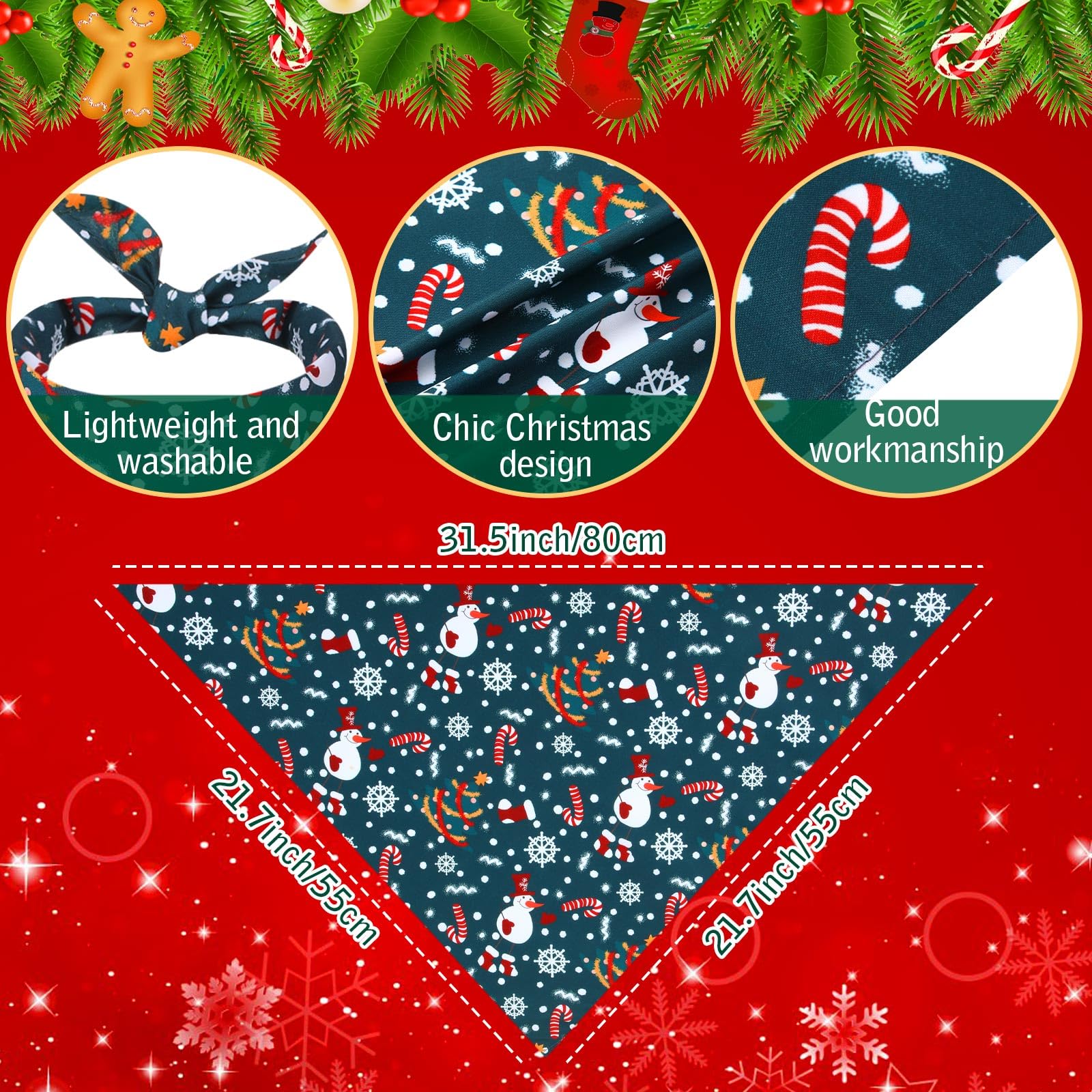 50 Pieces Christmas Dog Bandanas Bulk Dog Kerchief Set Bibs Triangle Dog Scarf Dog Bandanas With Christmas Patterns For Pet Christmas Party Costume Accessories Decoration (25.6 X 17.7 X 17.7 Inch)