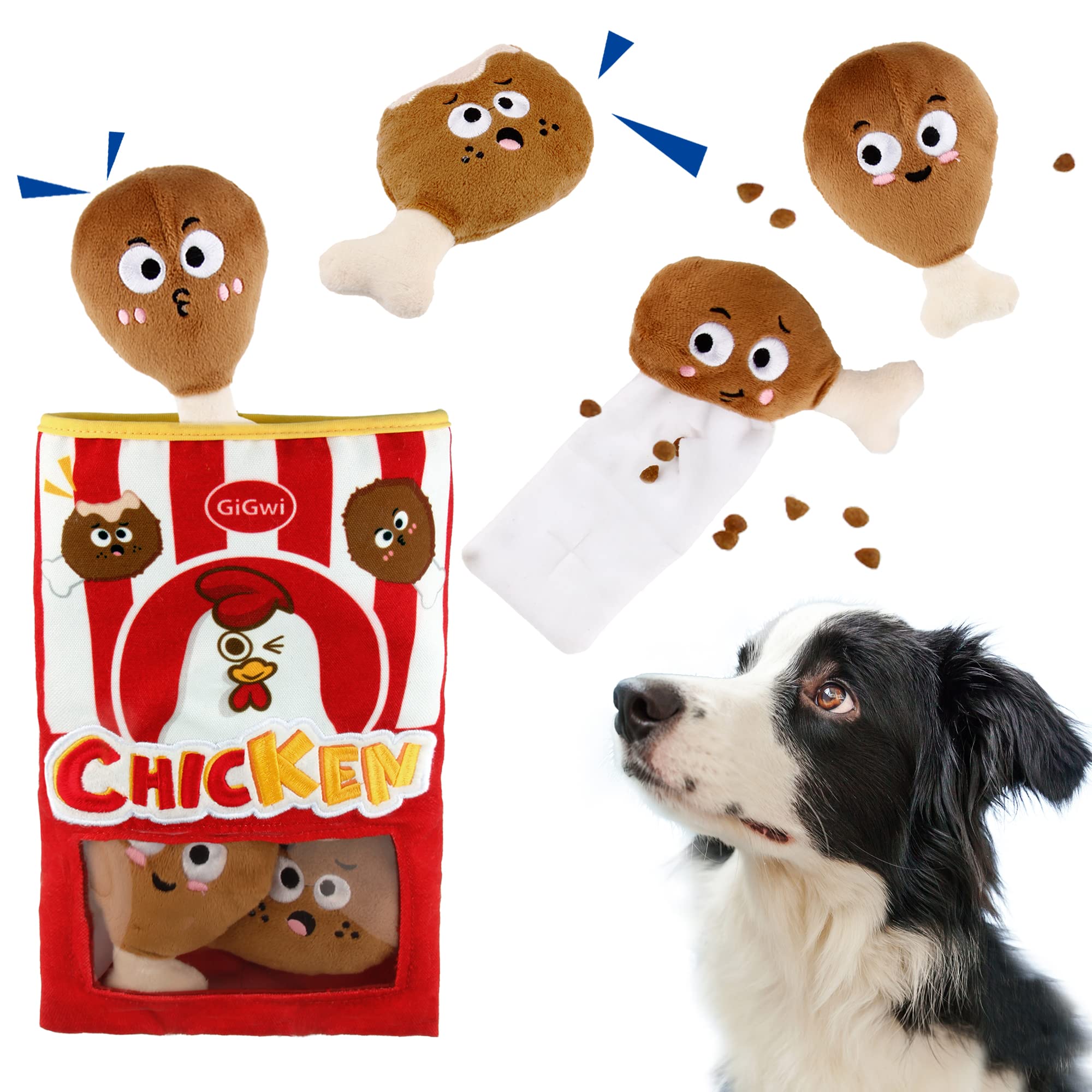 Gigwi Interactive Squeaky Dog Toys, Hide and Seek Dog Toys for Boredom and Stimulating, Funny Crinkle Dog Toy Set Bucket, 2-in-1