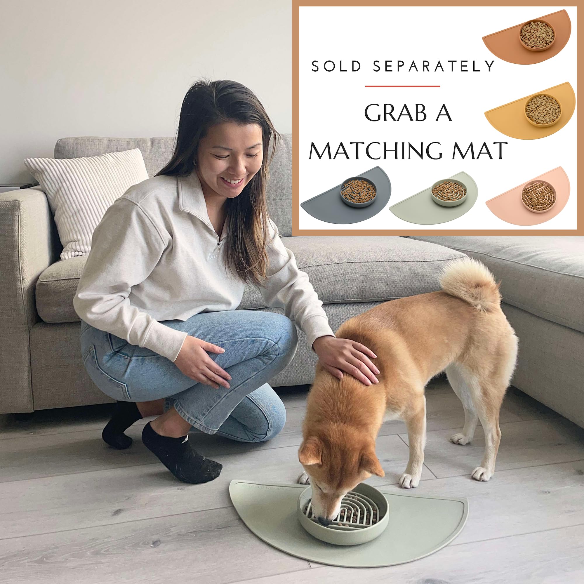 Should We Go? Slow Feeder Dog Bowl, Silicone Puzzle Mat, Medium Size, Honey Color