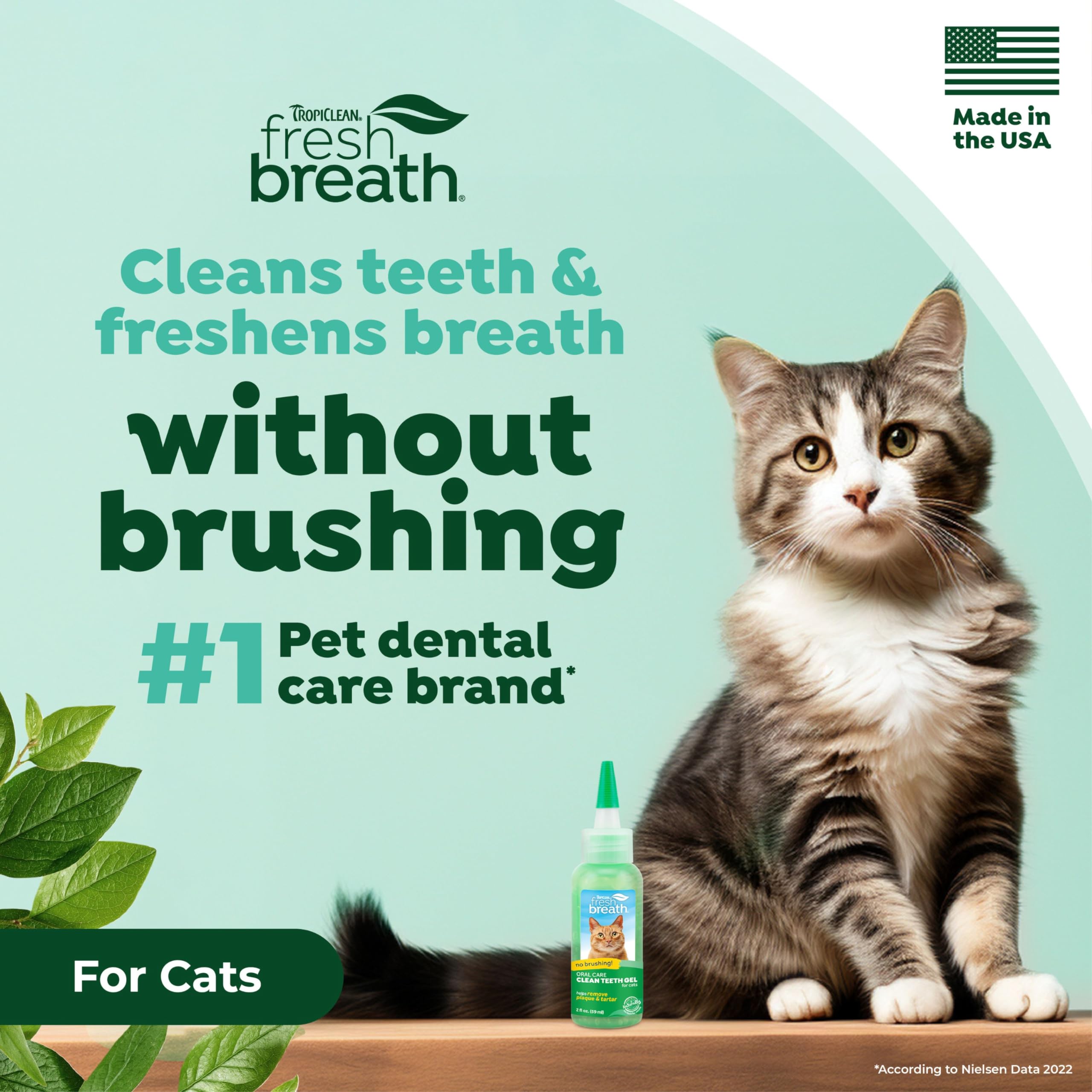 TropiClean Fresh Breath for Cats | No Brush Dental Gel for Cats | Cat Breath Freshener Toothpaste for Plaque, Tartar & Stinky Br