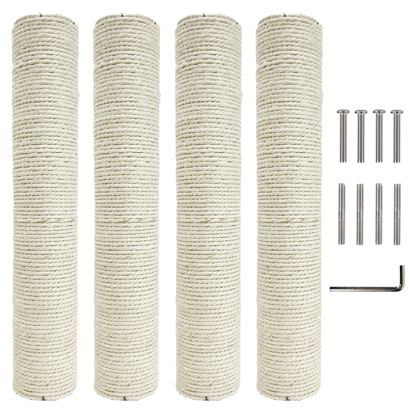 Fhiny 4Pcs Cat Scratching Post Replacement 15' Natural Sisal Spare Extension Scratch Post For Cats Tree Diy Craft Refill Pole P
