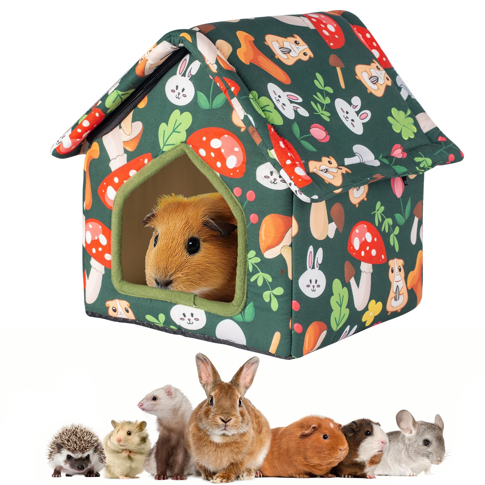 Yigerlee Guinea Pig Hideout, Foldable Guinea Pig House with Non-Slip Bottom & Removable Pad, Soft & Washable Bunny Bed for Hamst