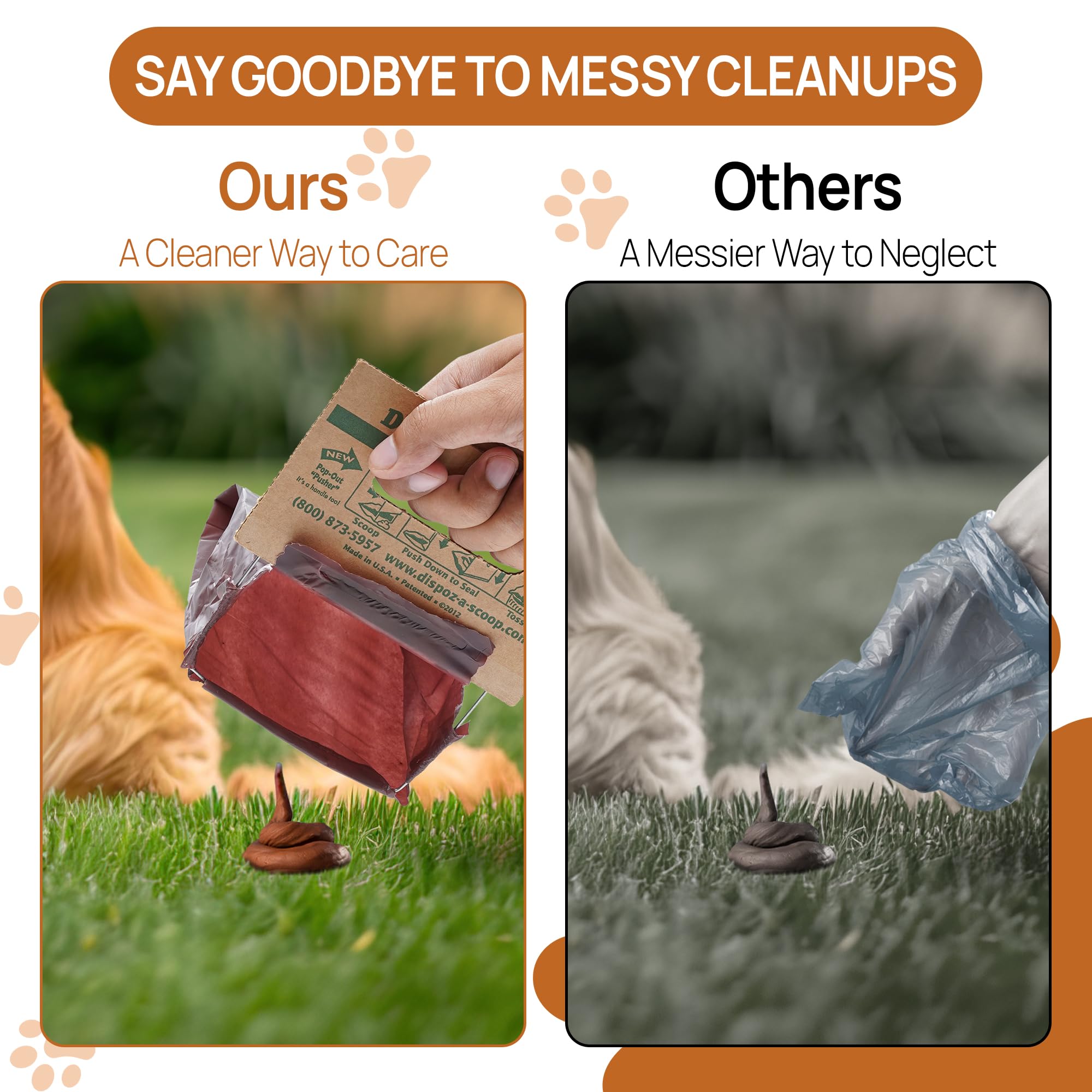 Healthpro Prods. Dispoz-A-Scoop® 96 Pack Portable Dog Pooper Scooper with Bag Attachment, No-Touch Solution for Large & Small Dogs, Brown