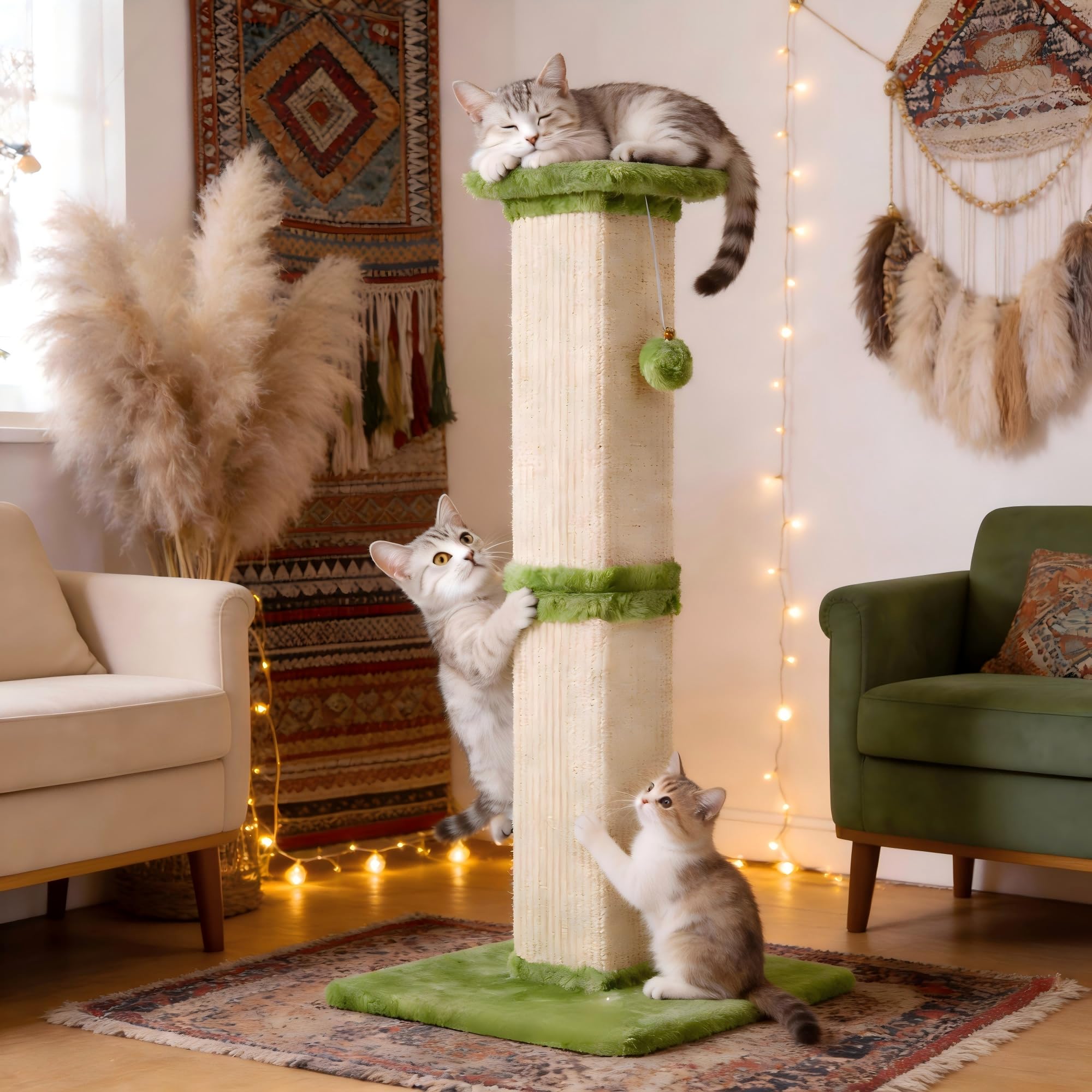 Fansafurn Tall Cat Scratching Post, 32 Heavy Duty and Thick Scratching Post, Scratching Post for Adult Cats, Thick Sisal Rope 