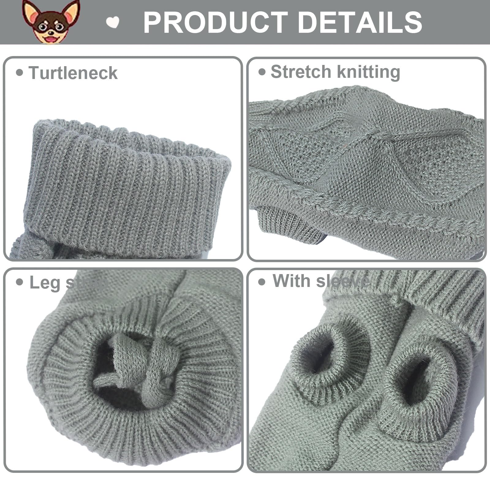 2 Pieces Dog Sweater For Small Dogs Chihuahua Clothes Spring Winter Cute Knitwear Turtleneck Thick Warm Clothes For Yorkie Cat E