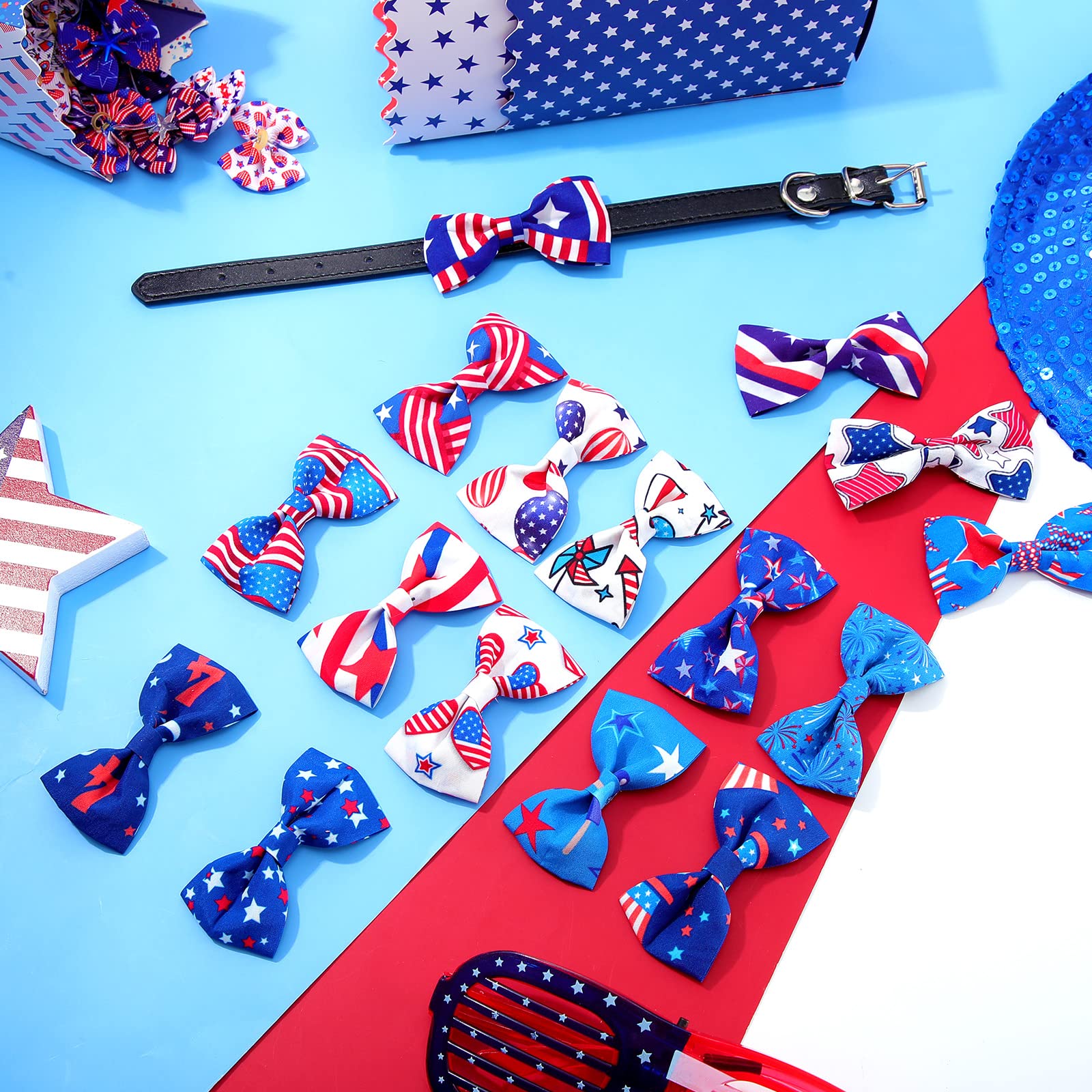 16 Pcs 4Th Of July Summer Pet Bow Tie Collar Attachment, American Flag Dog Bow Ties Patriotic Dog Collar Attachment For Labor Da