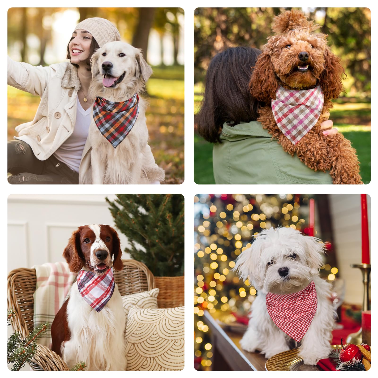 Segarty 60 Pack Triangle Pets Kerchief, 22.8X15.7 Pet Scarf Washable Plaid Dog Bandanas Accessories Bulk For Small Medium Do