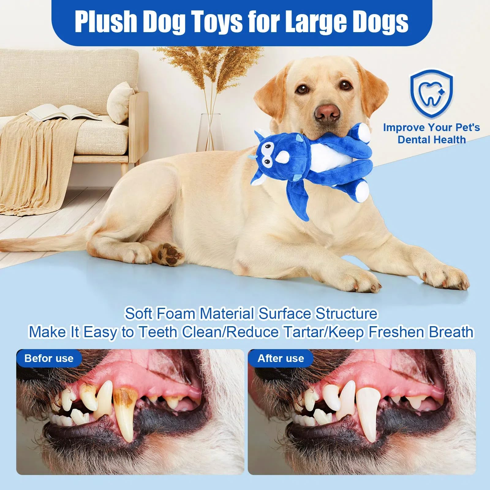 loncoldy Plush Dog Toys, Tough Chew Toys for Dogs, Crinkle Stuffed Squeaky Toy for Small Medium Large Breed, Interactive Plush T