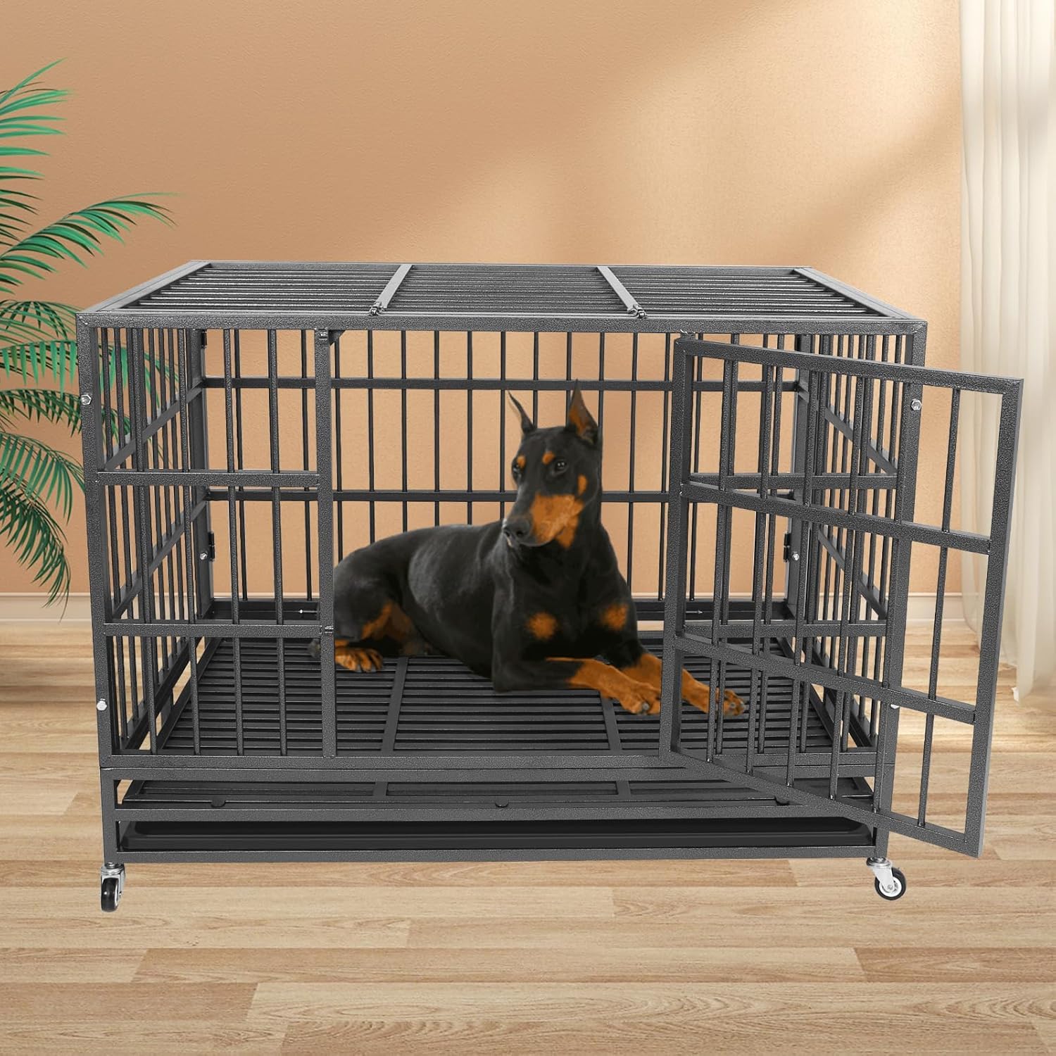 Confote Heavy Duty Dog Crate, 47" Indestructible Steel Kennel for Medium to Large Dogs, Black, Model CO51830Z